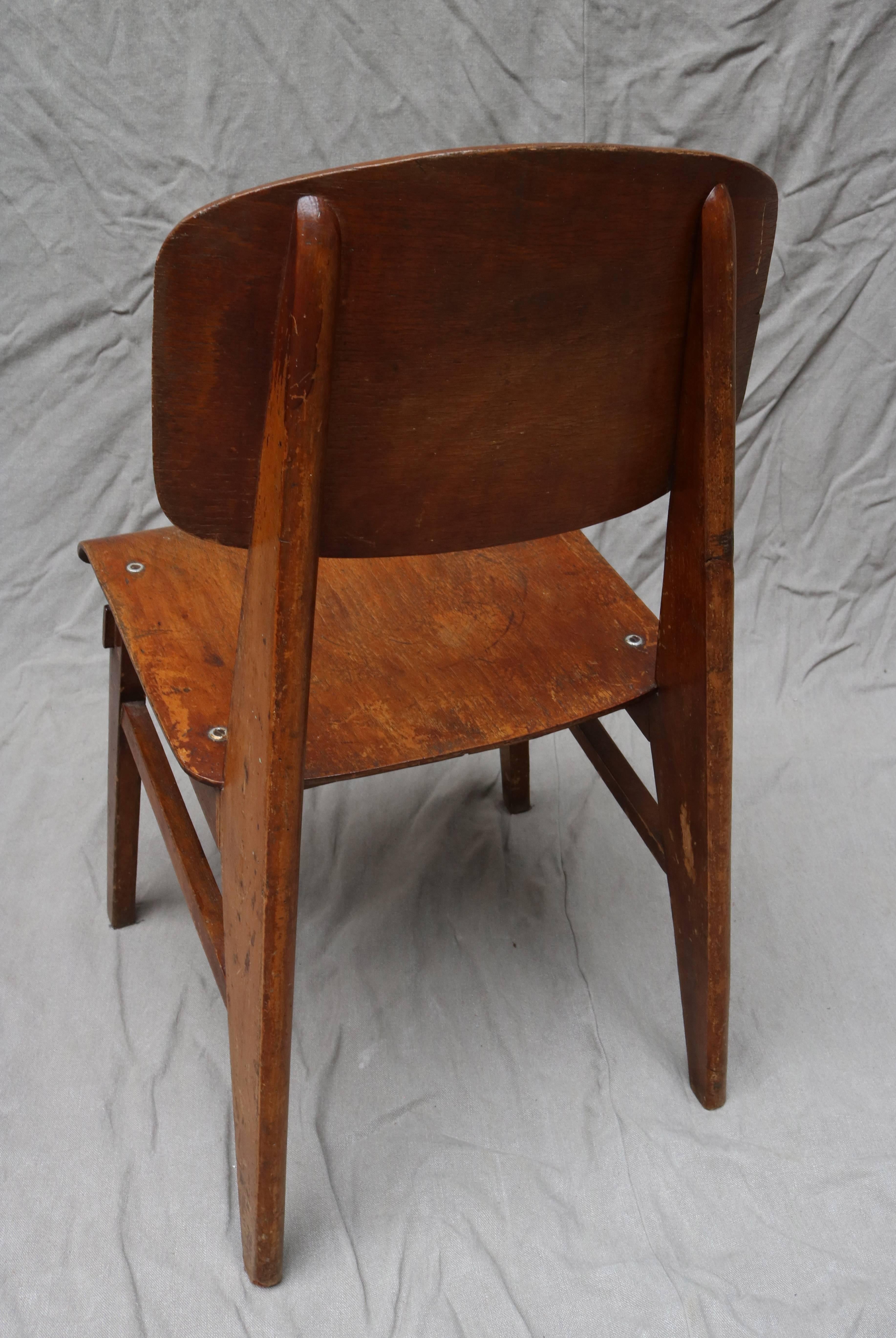 Oak Unique Midcentury Wooden Chair by Jean Prouvé For Sale