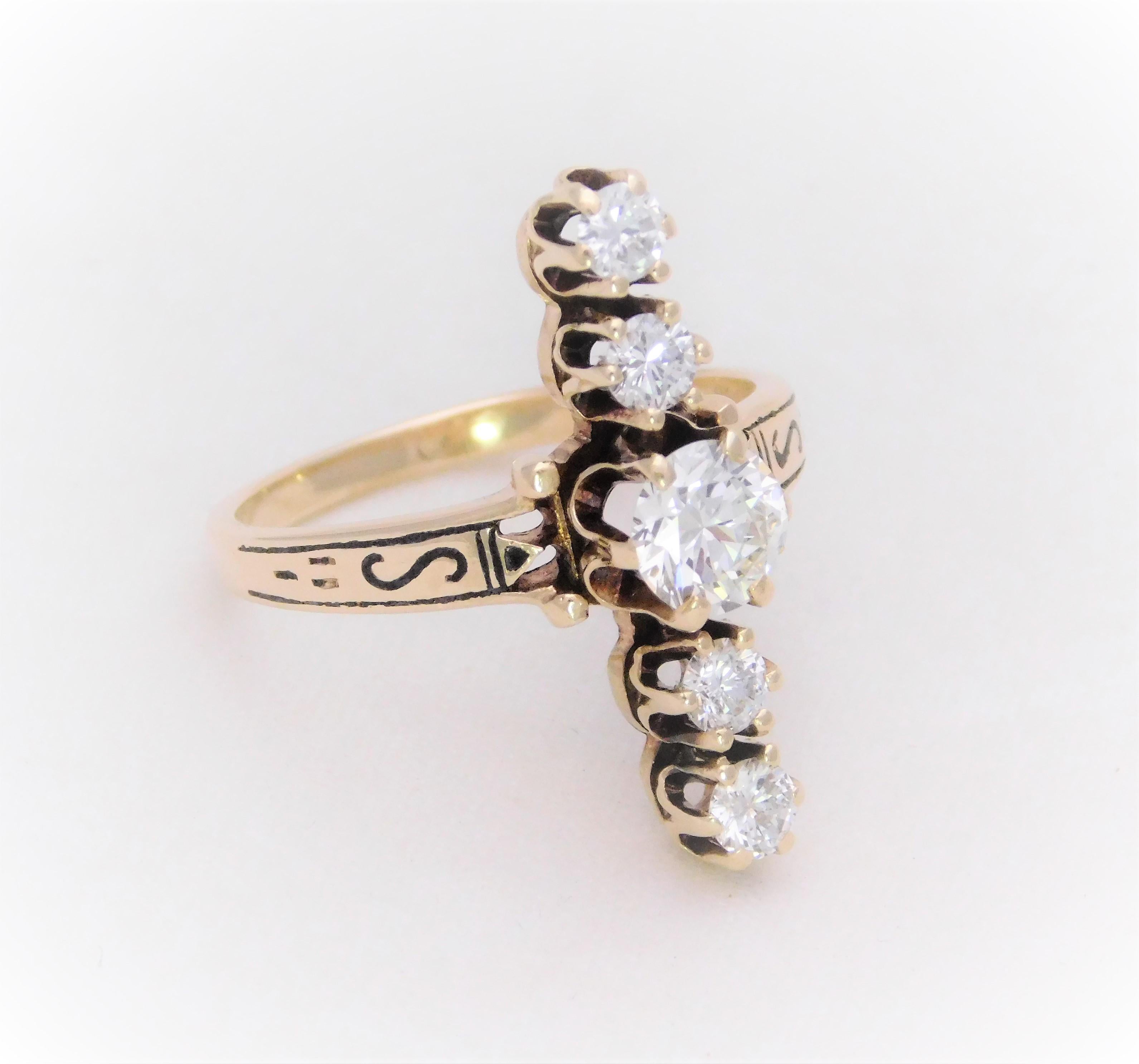 Women's Unique Midcentury 1.22 Carat Diamond “Line” Cocktail Ring