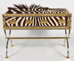 Unique Midcentury French Two-Drawer Zebra Skin Commode on Curule Style Stand