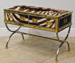 Unique Midcentury French Two-Drawer Zebra Skin Commode on Curule Style Stand