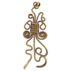 Unique Vintage Handcrafted Hammered 6BrassWires SpiralsLoopsSquiggles Pendant