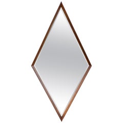 Unique Midcentury Large Diamond Shaped Solid Walnut Wall Mirror