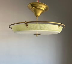 Unique MidCentury Modern Artistic Glass Art Flush Mount with Brass Ring, 1950s