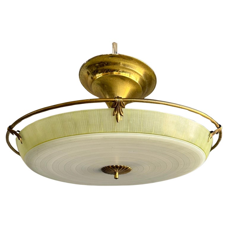 Unique MidCentury Modern Artistic Glass Art Flush Mount with Brass