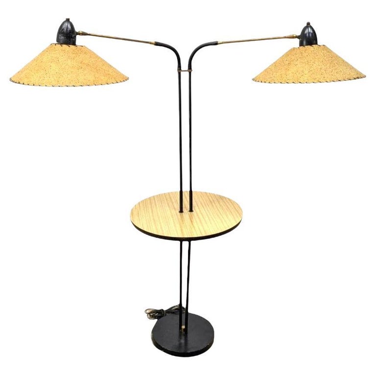 Unique Midcentury Modern Gooseneck, Contemporary Floor Lamps With Attached Table