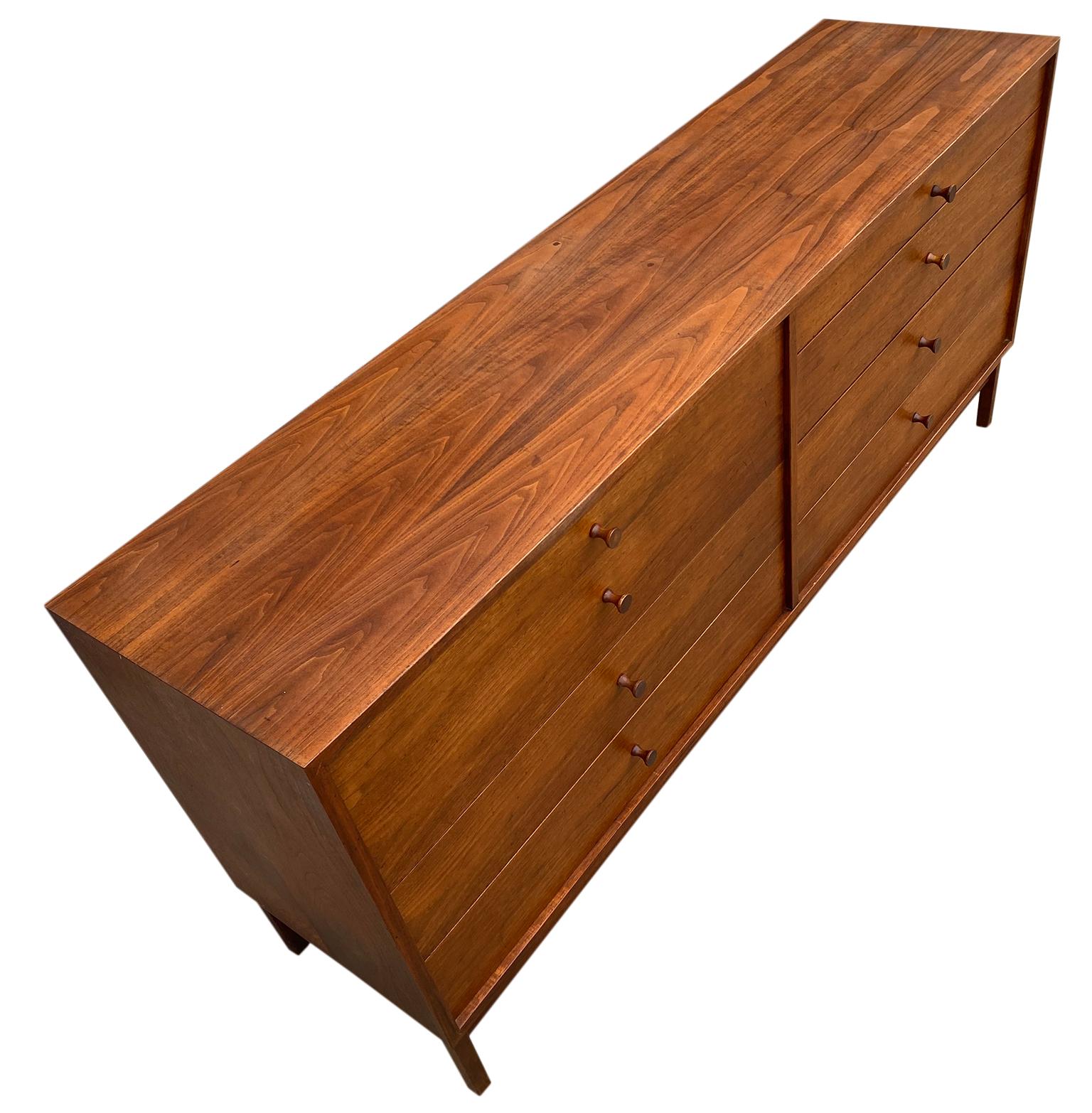 Unique Mid-Century Modern Long Walnut 8-Drawer Dresser Credenza by Calvin 1