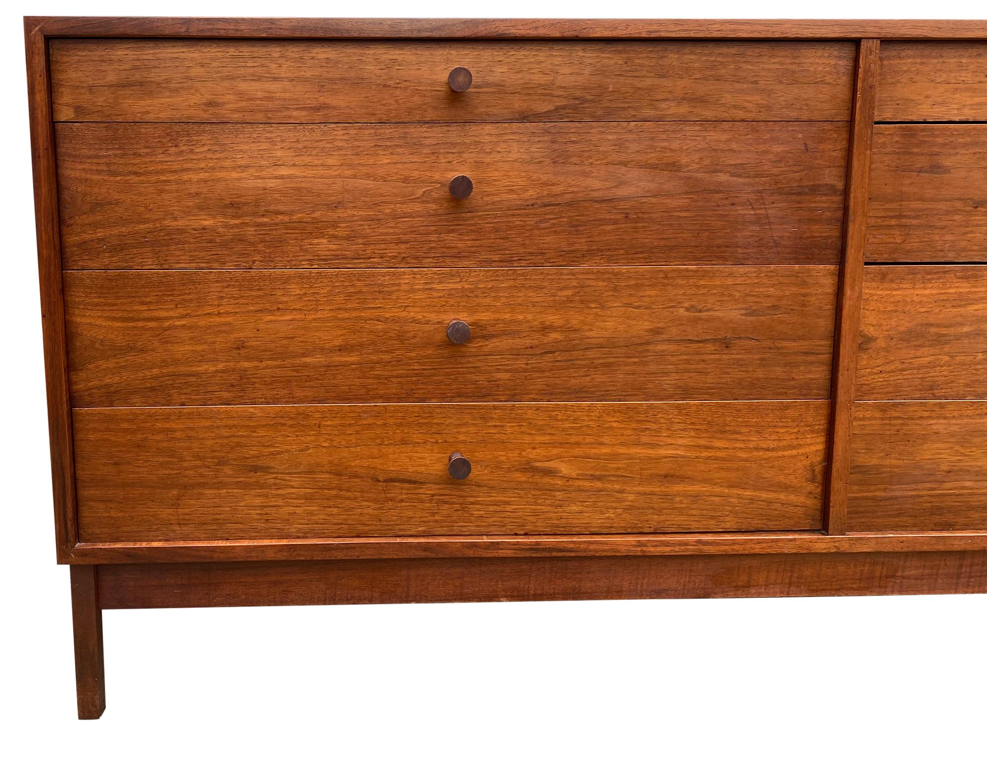 Unique Mid-Century Modern Long Walnut 8-Drawer Dresser Credenza by Calvin 3