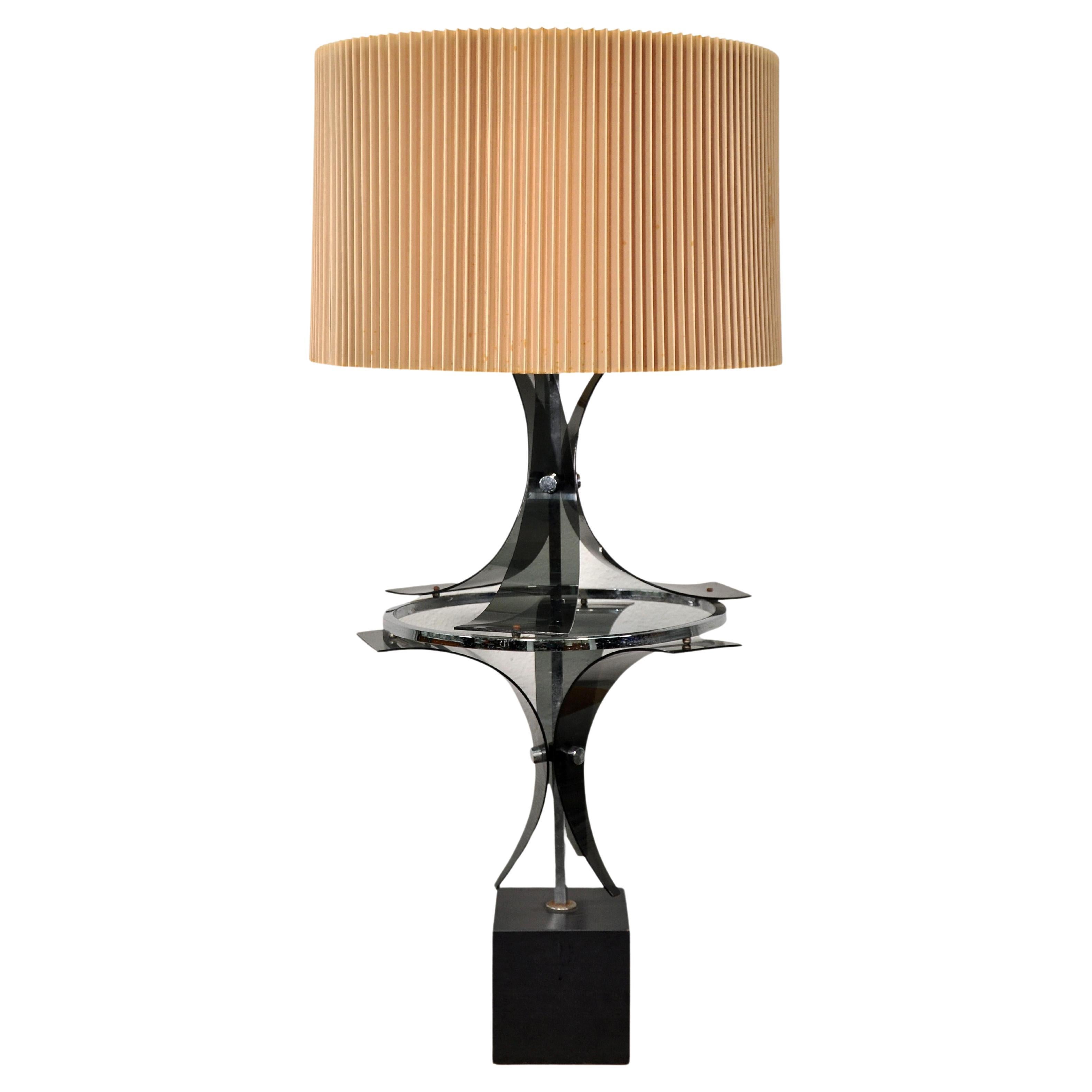Unique Midcentury Smoked Lucite and Chrome Tall Table Lamp For Sale