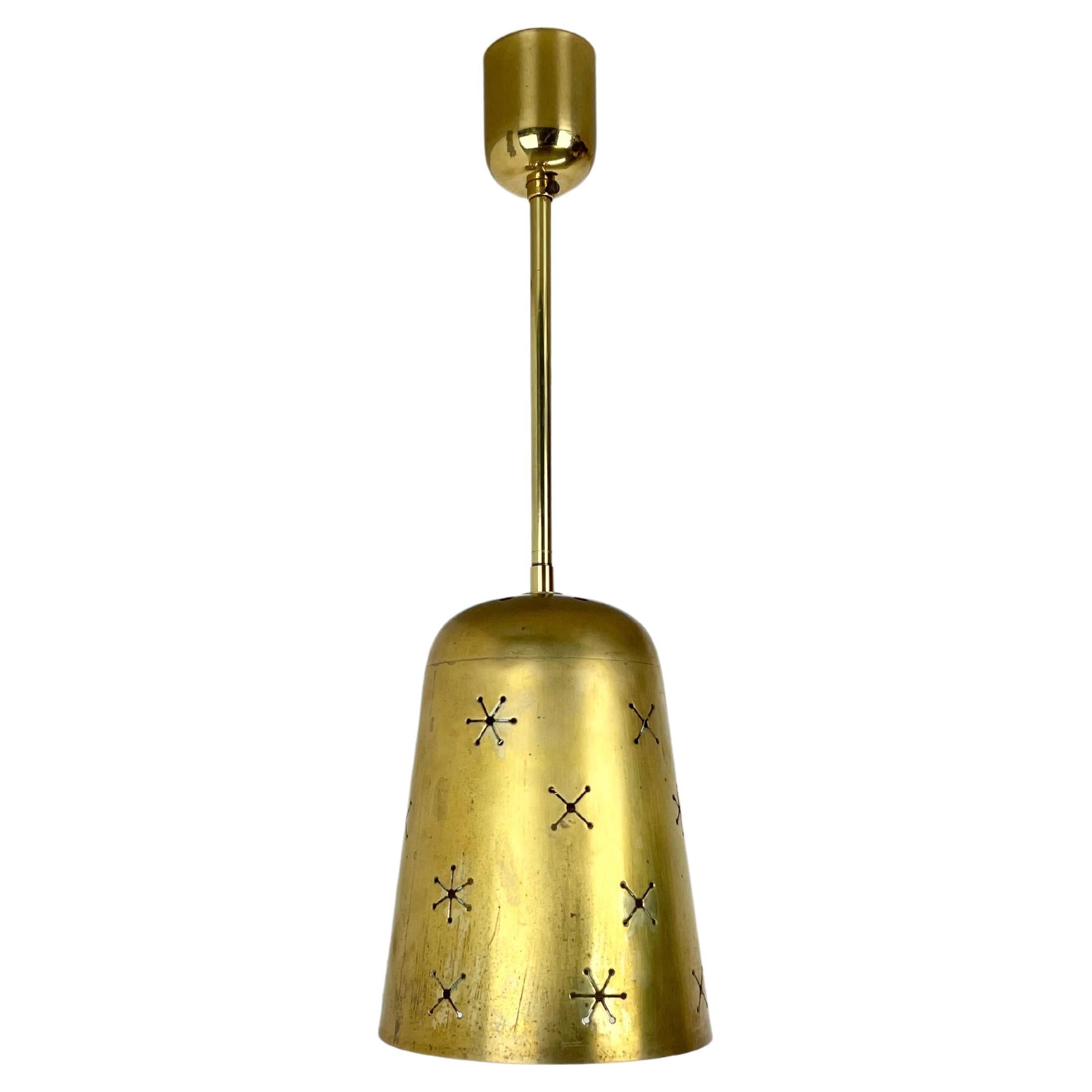 unique  Midcentury Stilnovo Style Brass and Metal Tube Hanging Light, Italy 1950