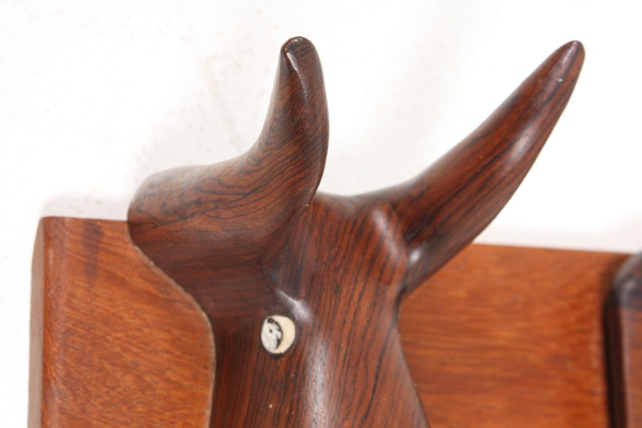 Unique Midcentury Wall-Mounted Coat Rack in Solid Rosewood, Made in Denmark For Sale 2