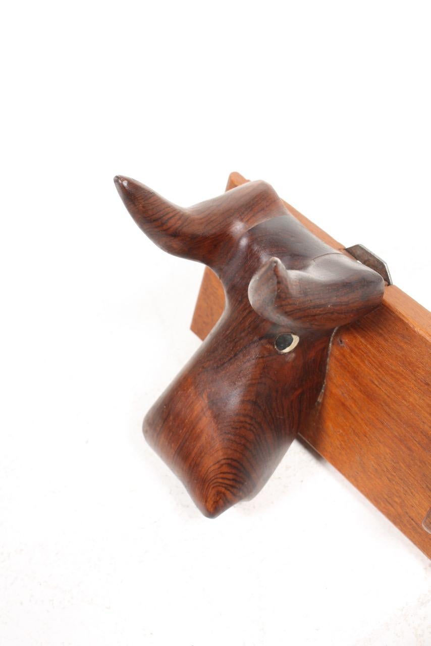 Unique Midcentury Wall-Mounted Coat Rack in Solid Rosewood, Made in Denmark For Sale 5