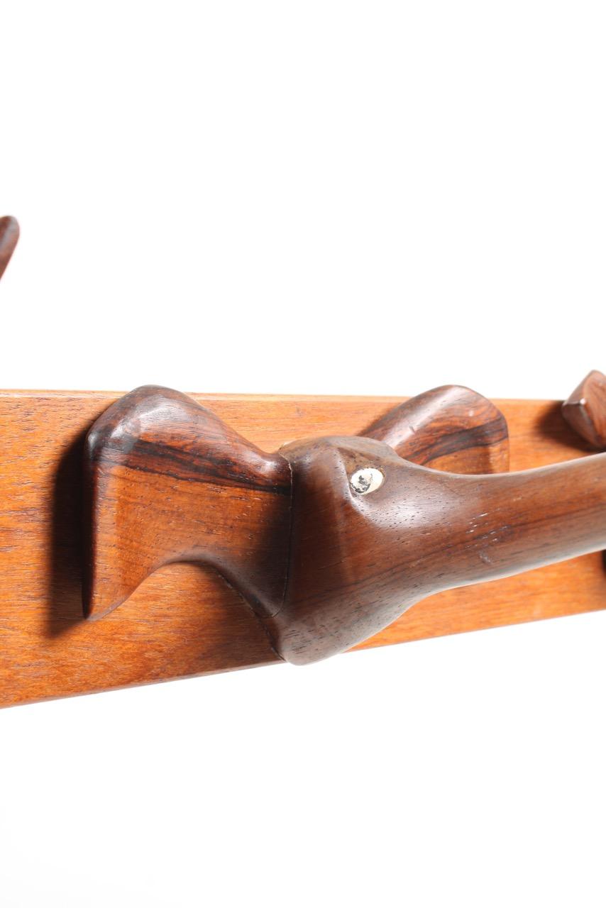 Unique Midcentury Wall-Mounted Coat Rack in Solid Rosewood, Made in Denmark For Sale 7