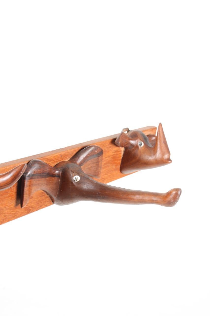 Unique Midcentury Wall-Mounted Coat Rack in Solid Rosewood, Made in Denmark For Sale 8