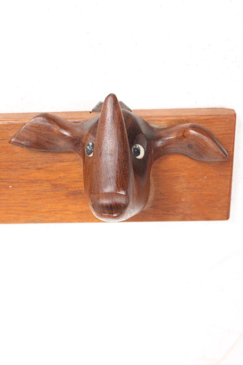 Unique Midcentury Wall-Mounted Coat Rack in Solid Rosewood, Made in Denmark In Excellent Condition For Sale In Lejre, DK