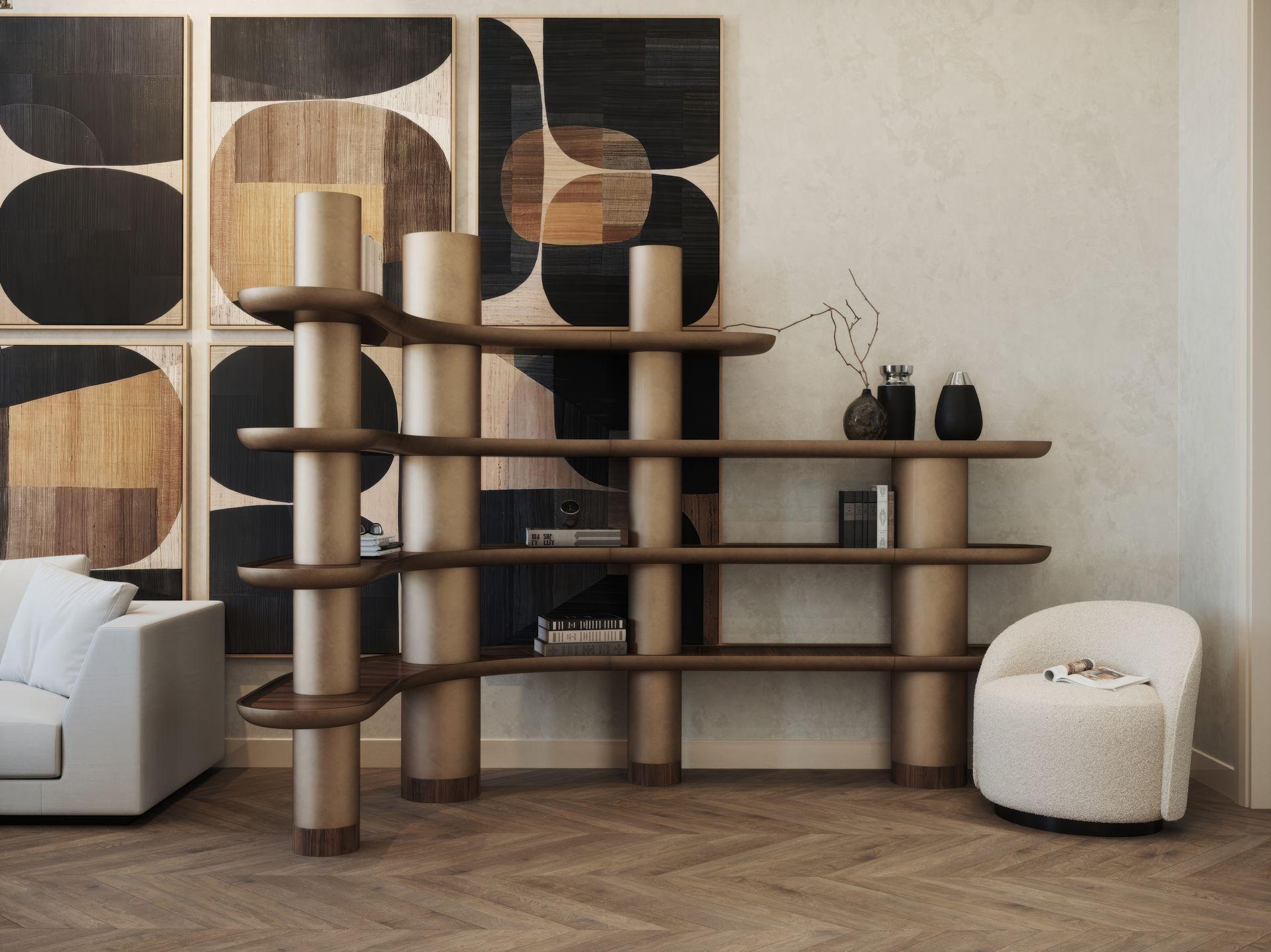 Lacquered Finish with Walnut Modular Library by Ultramobili en venta 4