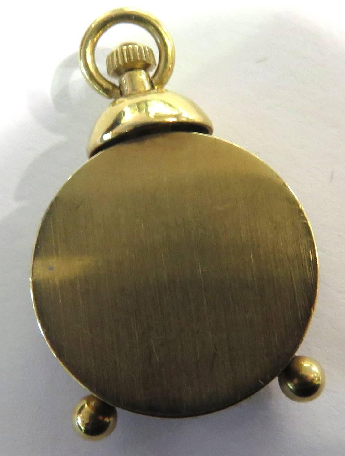 Unique Miniature Working Wittnauer Alarm Clock Gold Charm Pendant In Excellent Condition For Sale In Palm Beach, FL