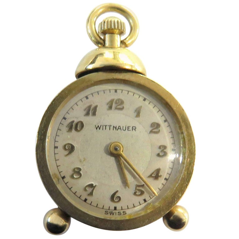 Unique Miniature Working Wittnauer Alarm Clock Gold Charm Pendant For
