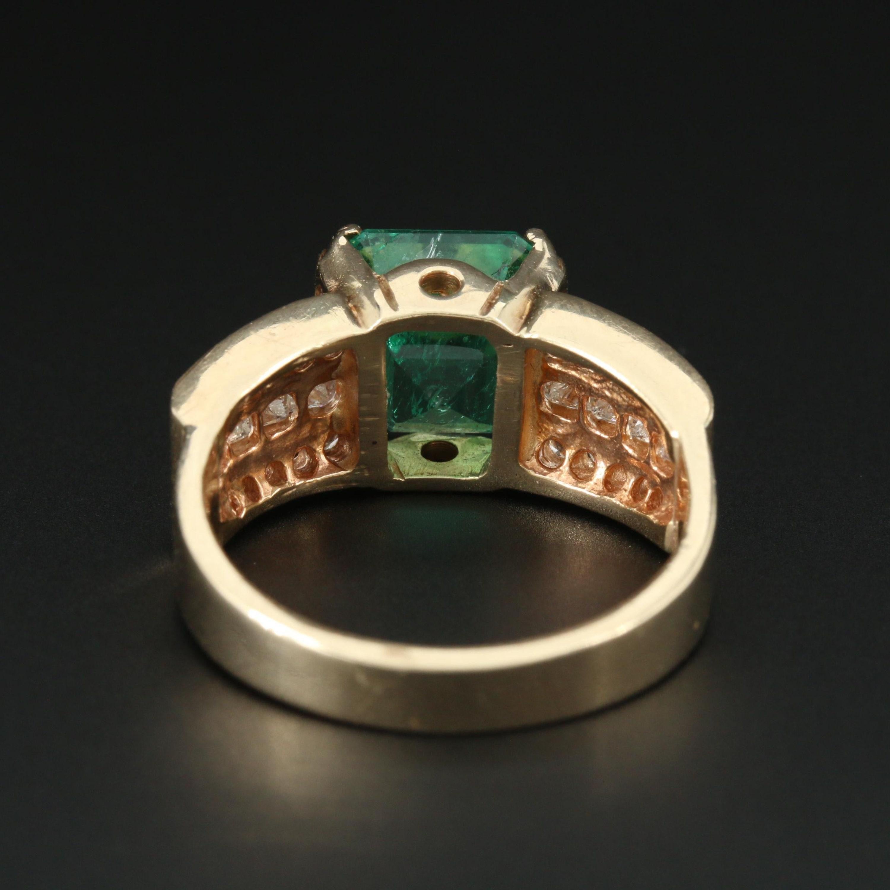 For Sale:  Art Deco 3 Carat Natural Emerald Diamond Engagement Ring, 18K Gold Band Ring 4