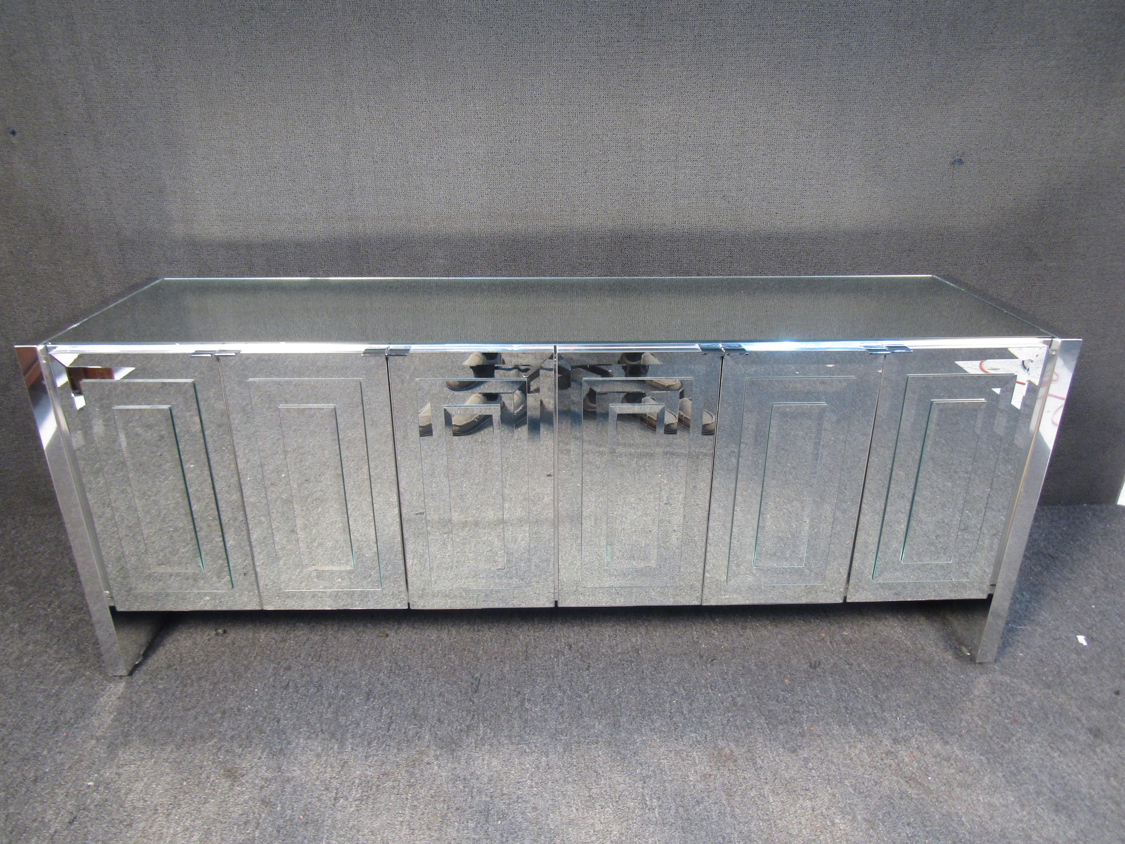 Mid-Century Modern Unique Mirror Glass Credenza by Ello Furniture