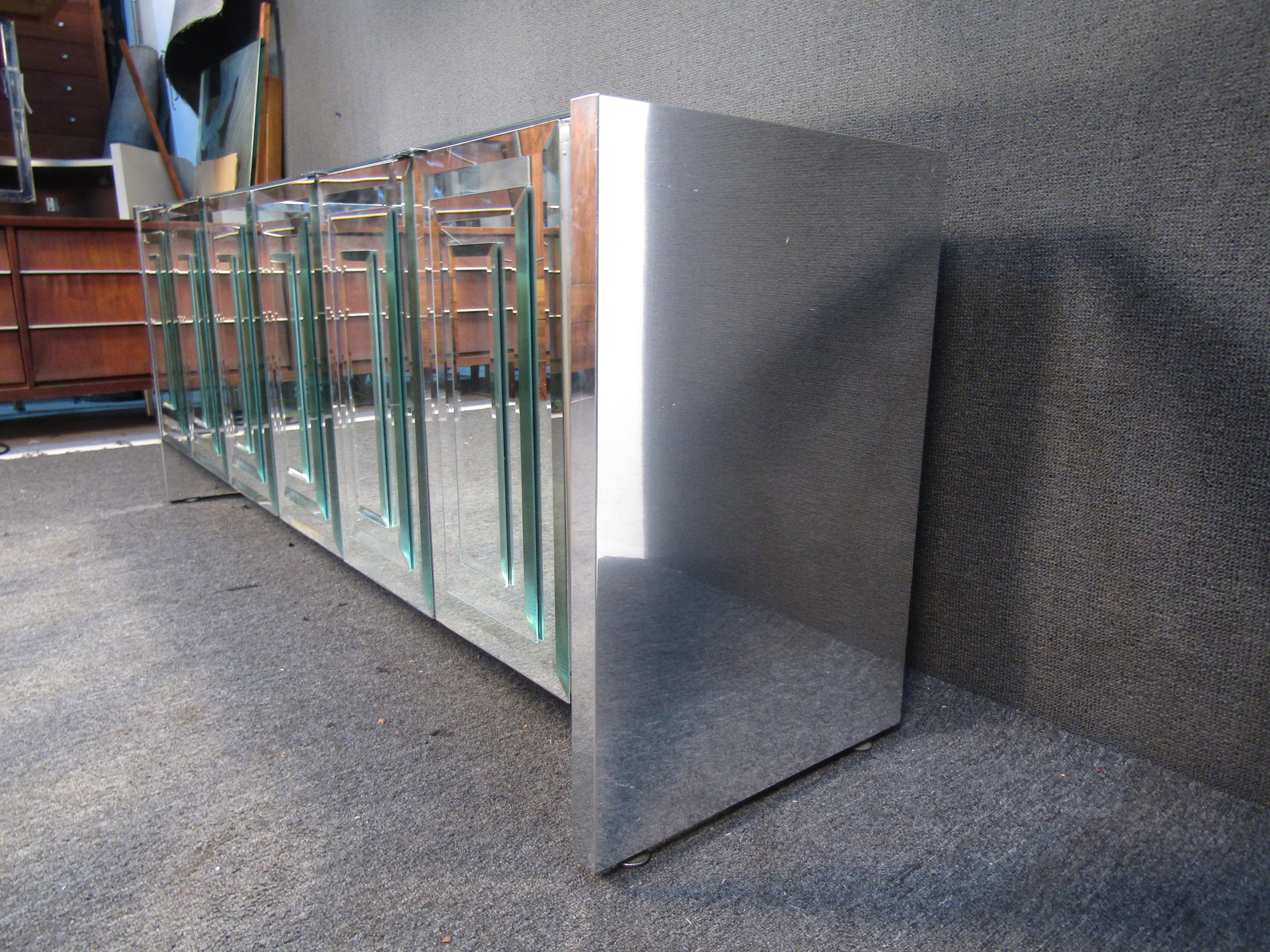 Unique Mirror Glass Credenza by Ello Furniture In Good Condition In Brooklyn, NY