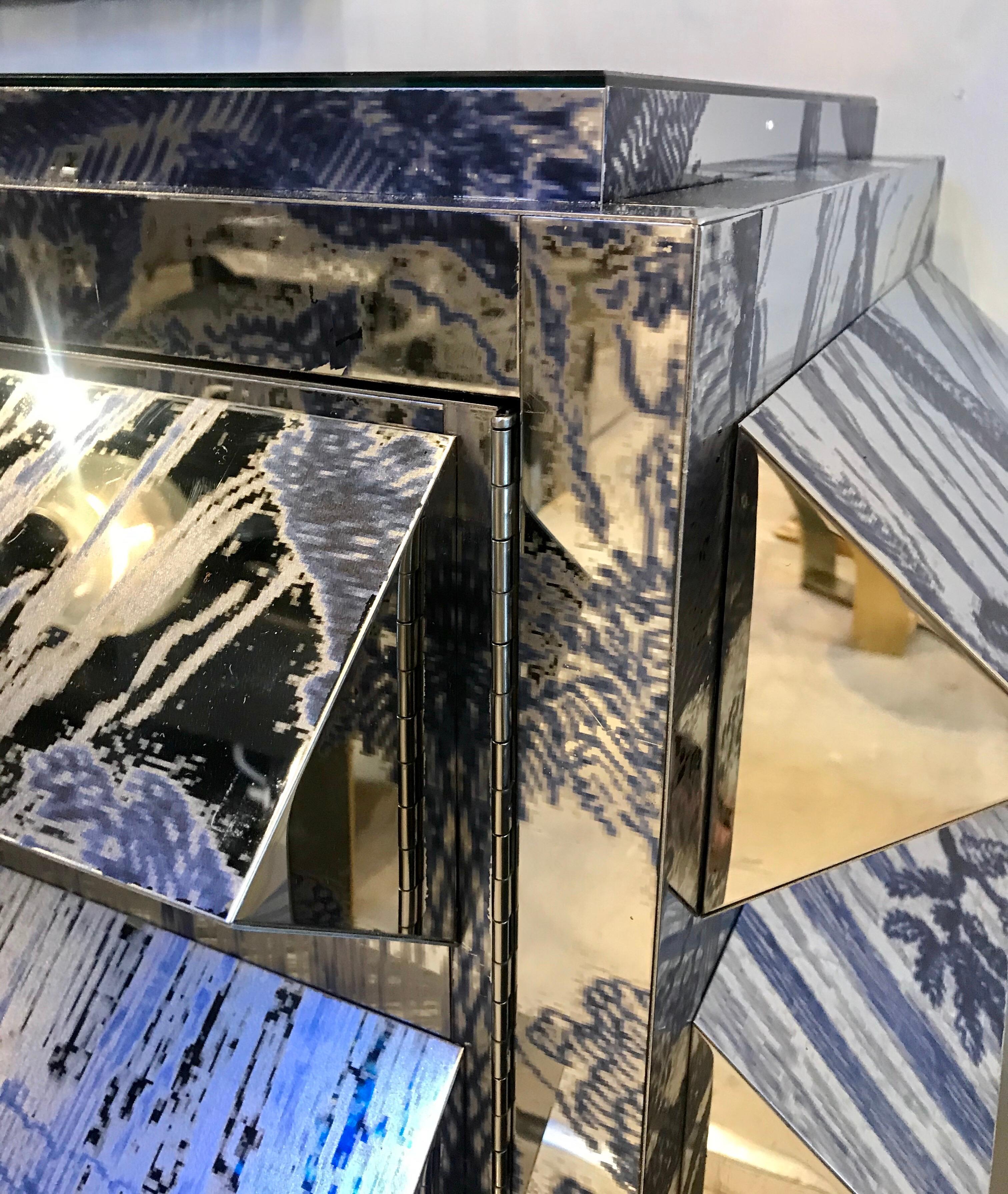 Unique Mirror Polished Printed Stainless Steel Sculptural Credenza 4