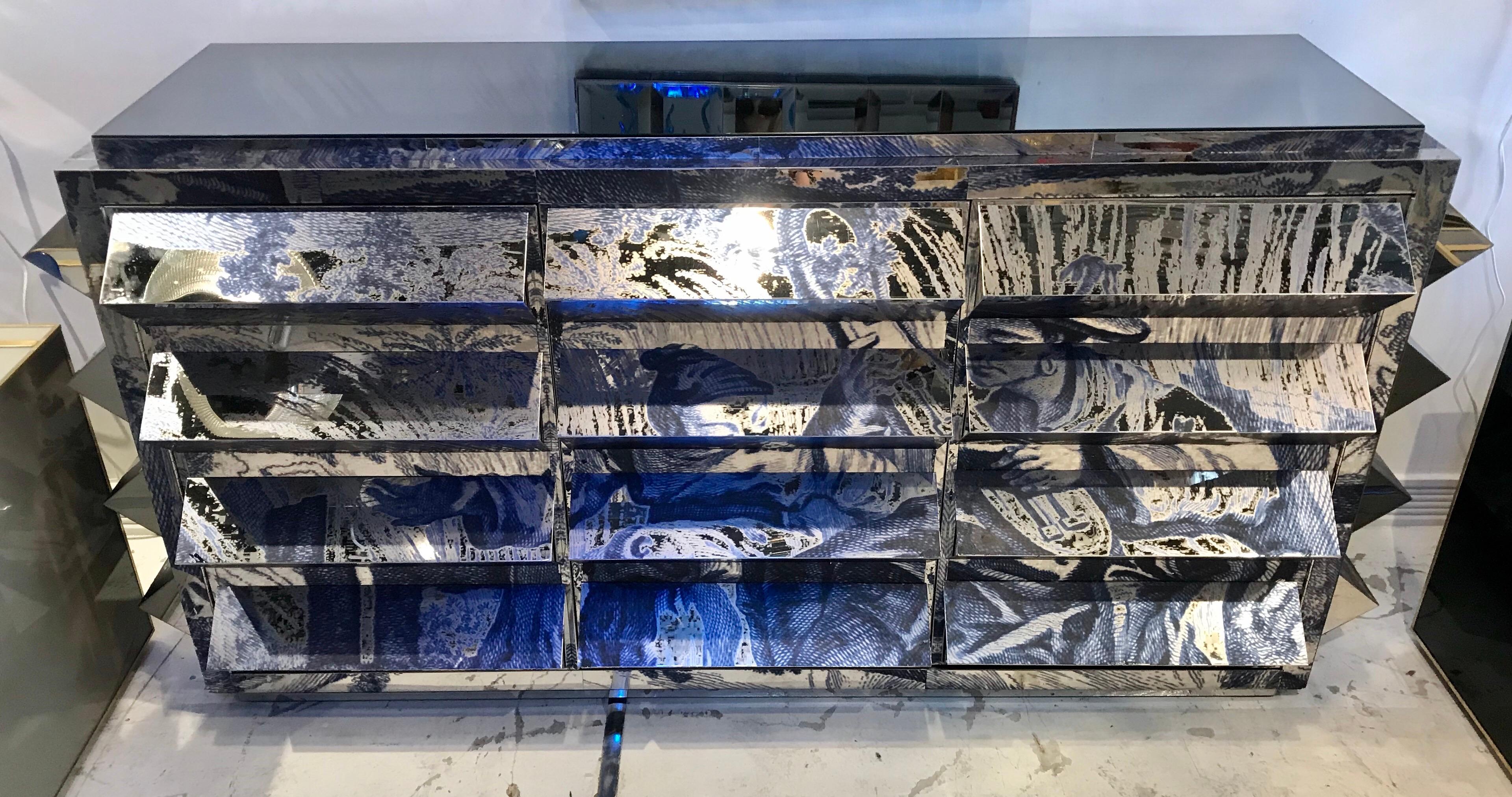 Unique Mirror Polished Printed Stainless Steel Sculptural Credenza 6