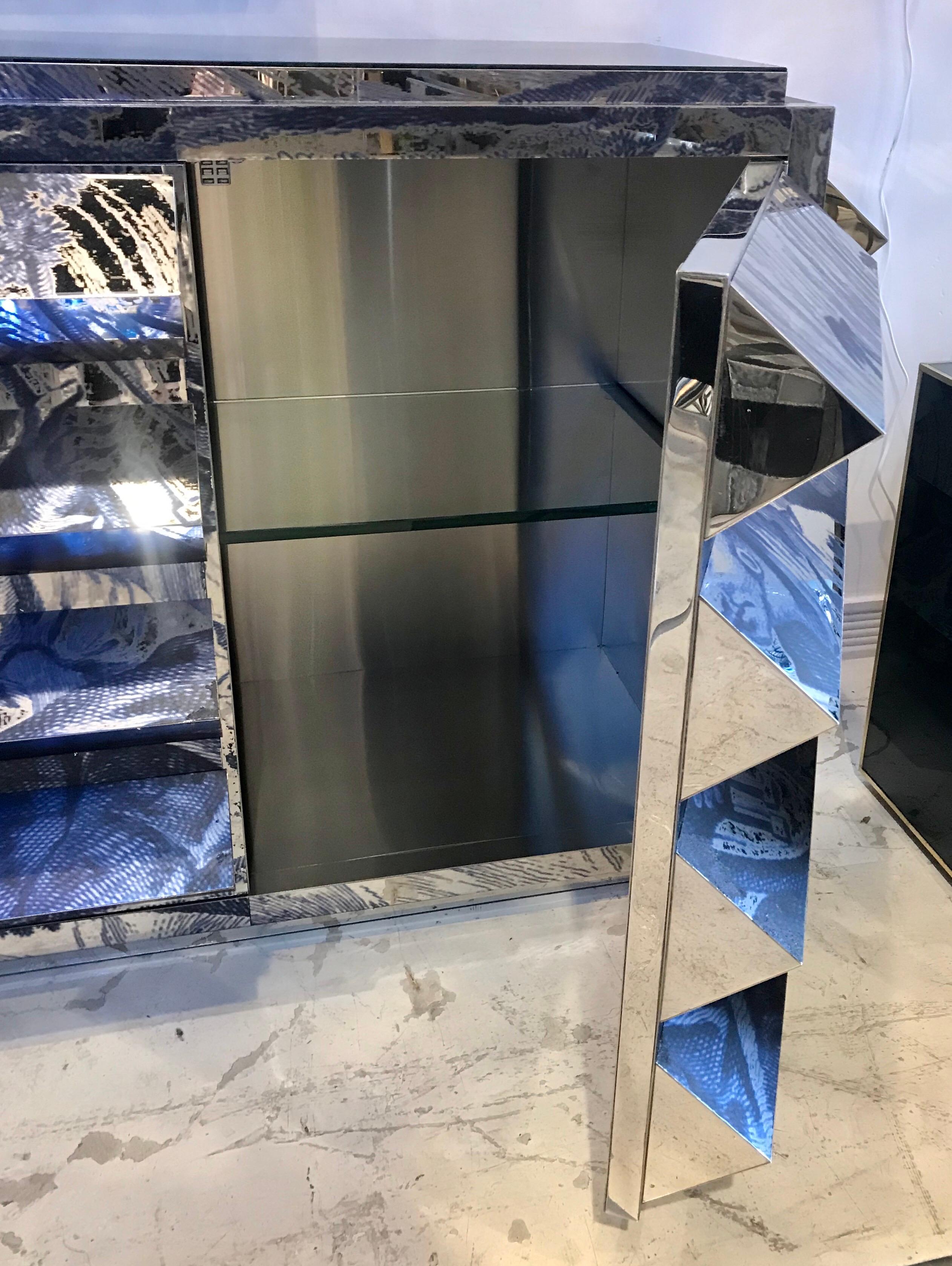 Unique Mirror Polished Printed Stainless Steel Sculptural Credenza 12