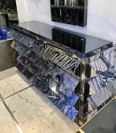 Unique Mirror Polished Printed Stainless Steel Sculptural Credenza