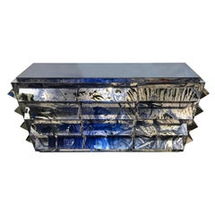 Unique Mirror Polished Printed Stainless Steel Sculptural Credenza