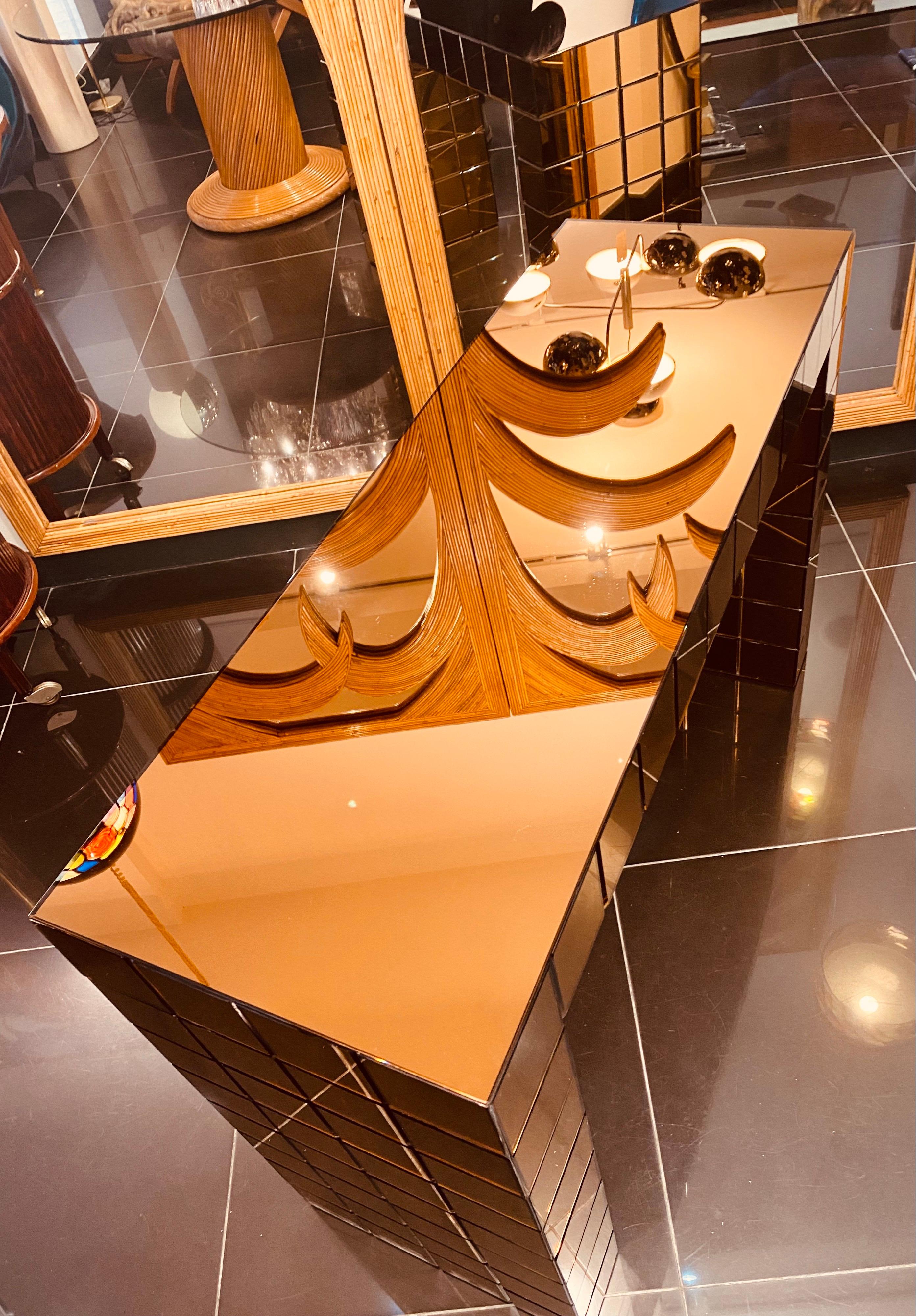 Unique Mirrored Copper Glass Center Console Table 3