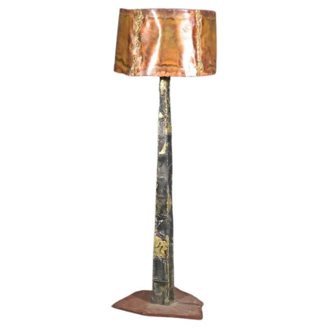 Unique Mixed Metal Floor Lamp in the Style of Paul Evans For Sale