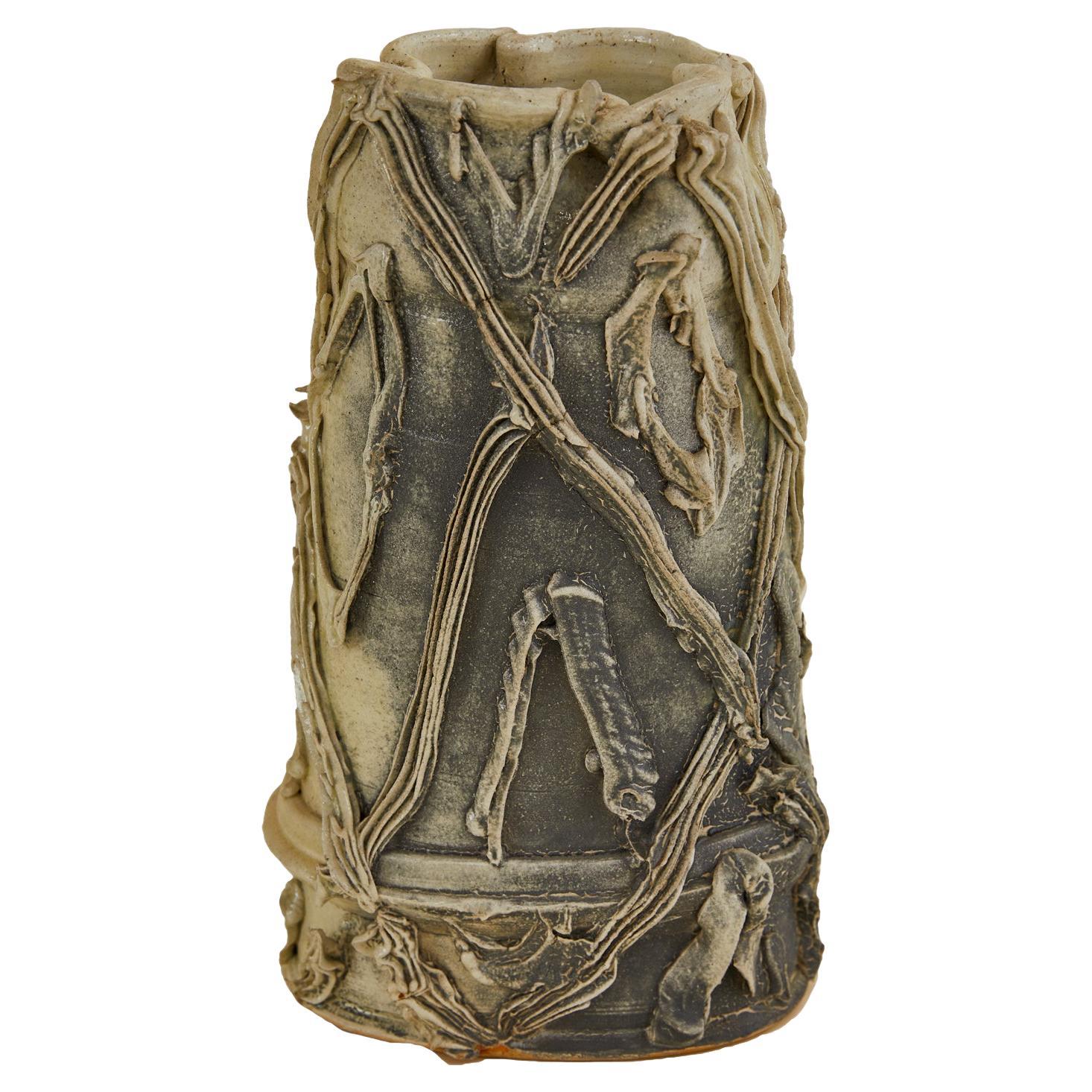 Unique Mixed-Technique Ceramic Vase For Sale