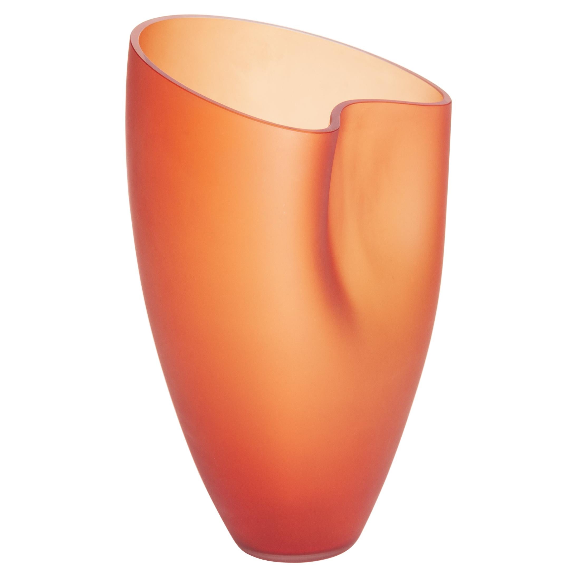 Unique Modern, Amber-Colored Italian Murano Glass Vase Signed by Hand SALVIATI For Sale
