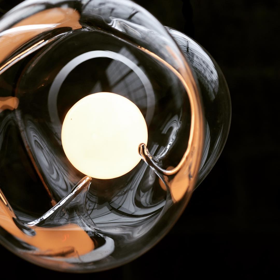 Contemporary Unique Modern Crystal Glass & Steel Suspension Pendant Light Exhale Catie Newell For Sale