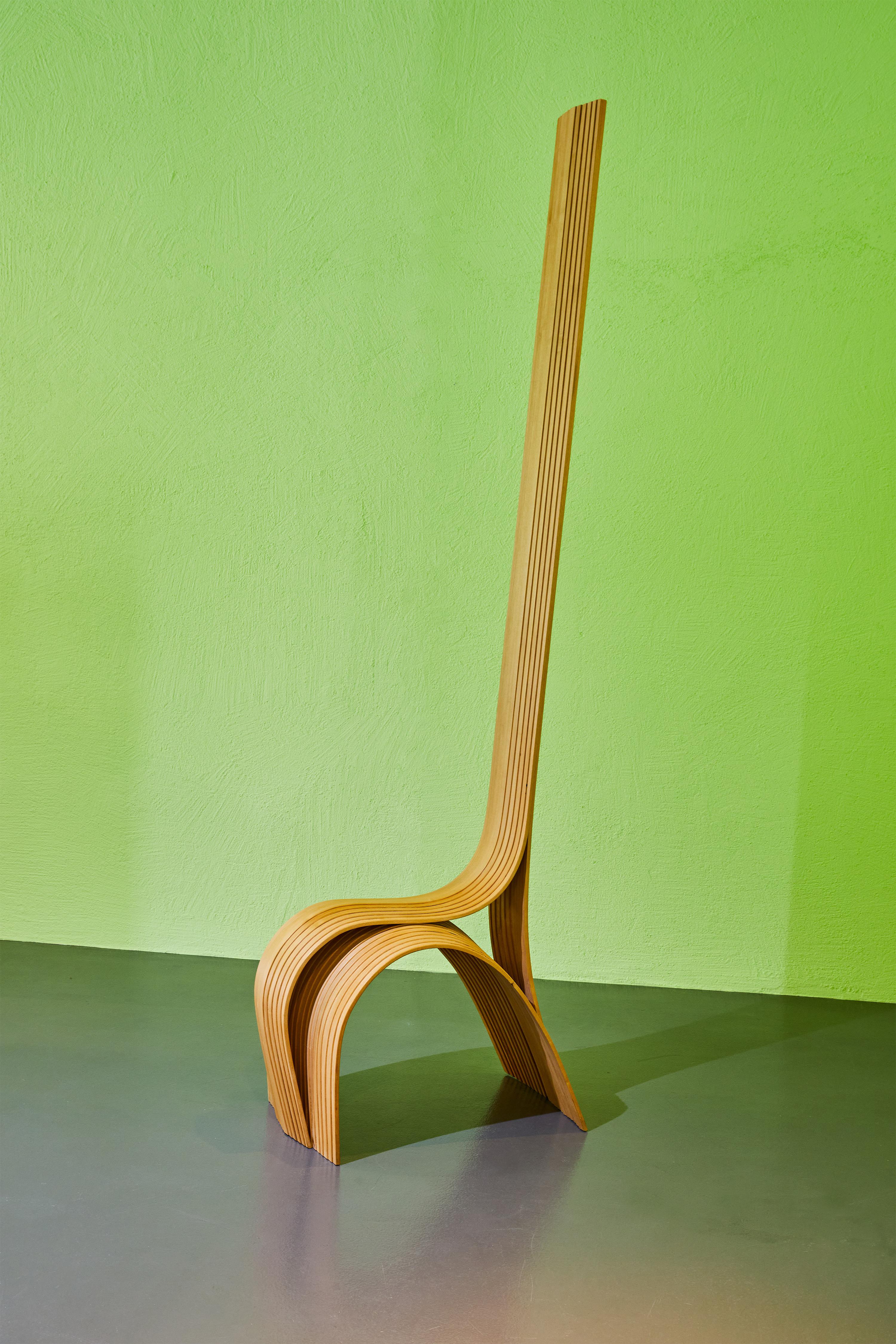 Sculptural chair made of hard wood; it is hand-made by the designer thanks to the steam bending technique.
The name M10 is inspired by the technical term for a grade in mixed ice climbing.

Unique piece. Limited edition of 1 piece only.

Size: 70 x