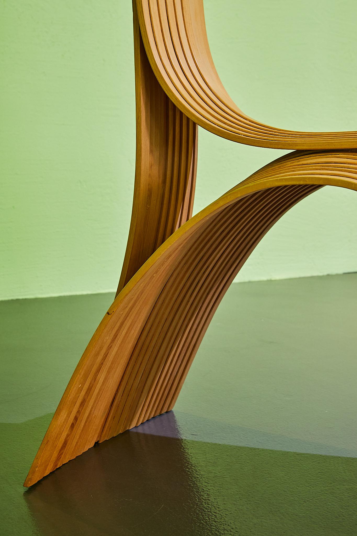 Unique Modern Curved HardWood Sculpture Chair Handmade Dilmos Kata Matoga In New Condition For Sale In Milan, IT