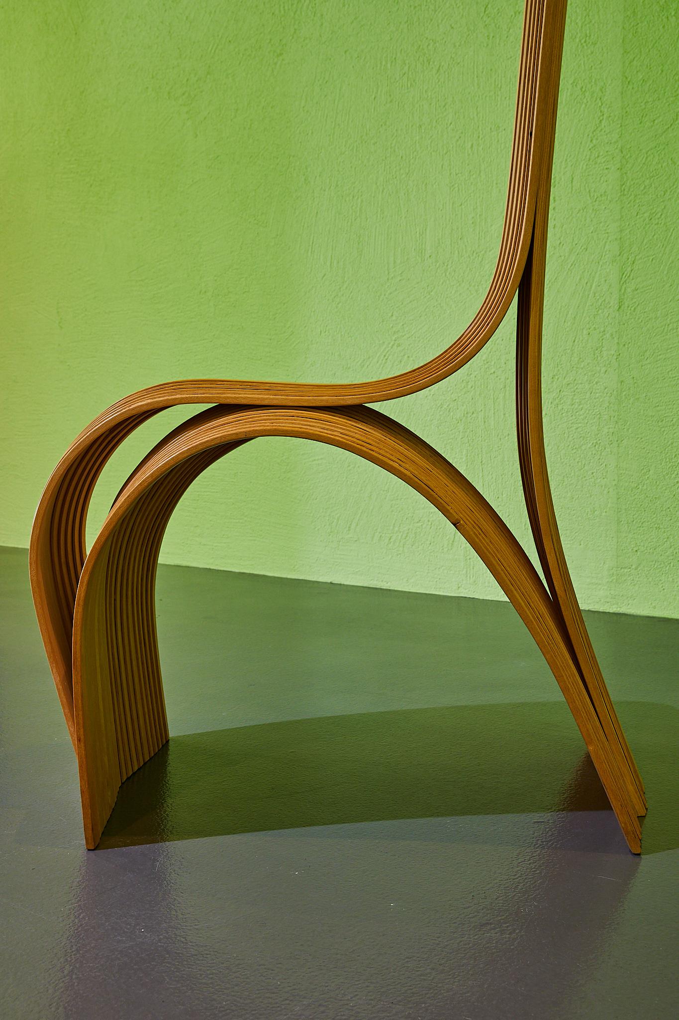 Hardwood Unique Modern Curved HardWood Sculpture Chair Handmade Dilmos Kata Matoga For Sale