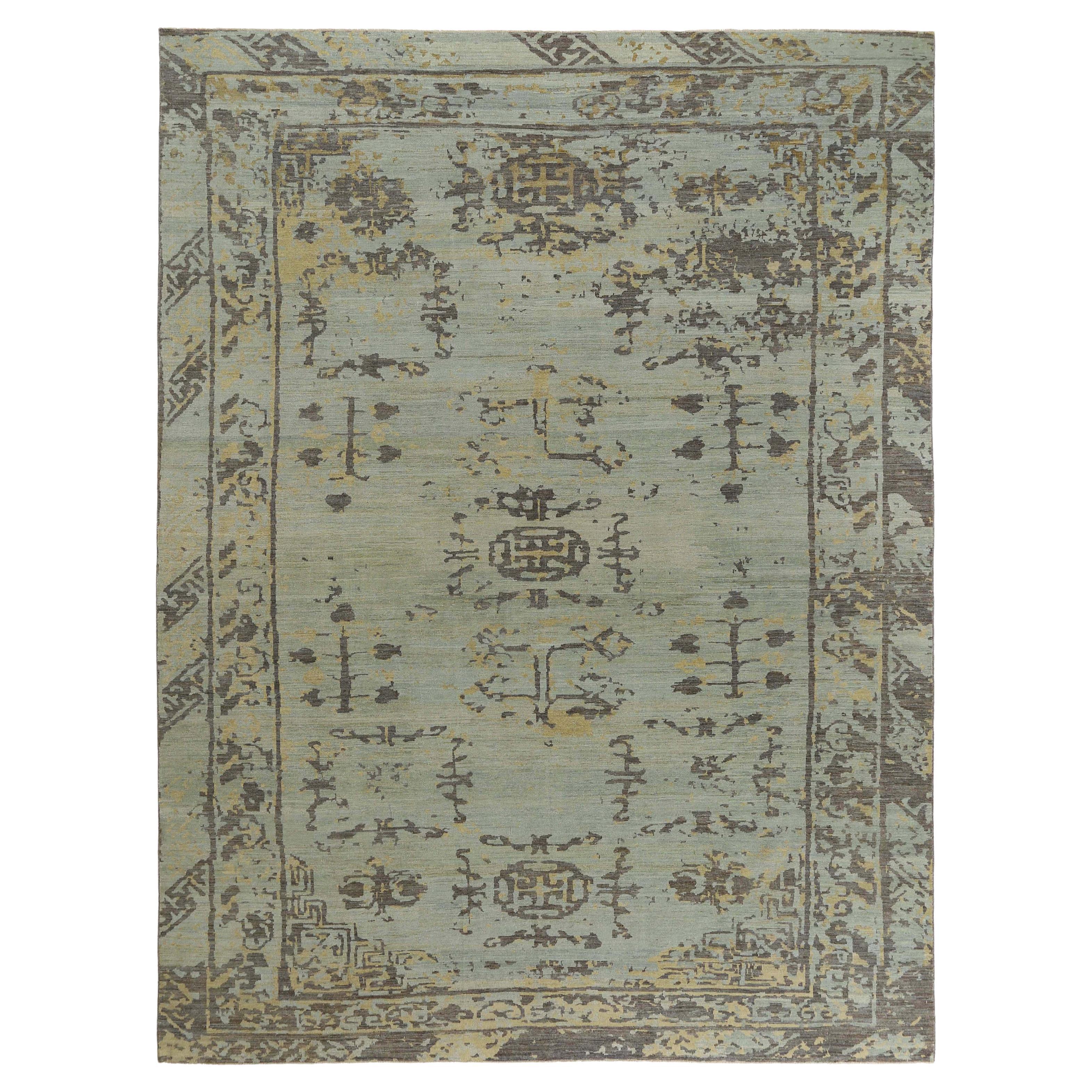 Afghanistan Sultanabad Area Rugs Circa 1990 - Wool Blue Brown Design - 95555 For Sale