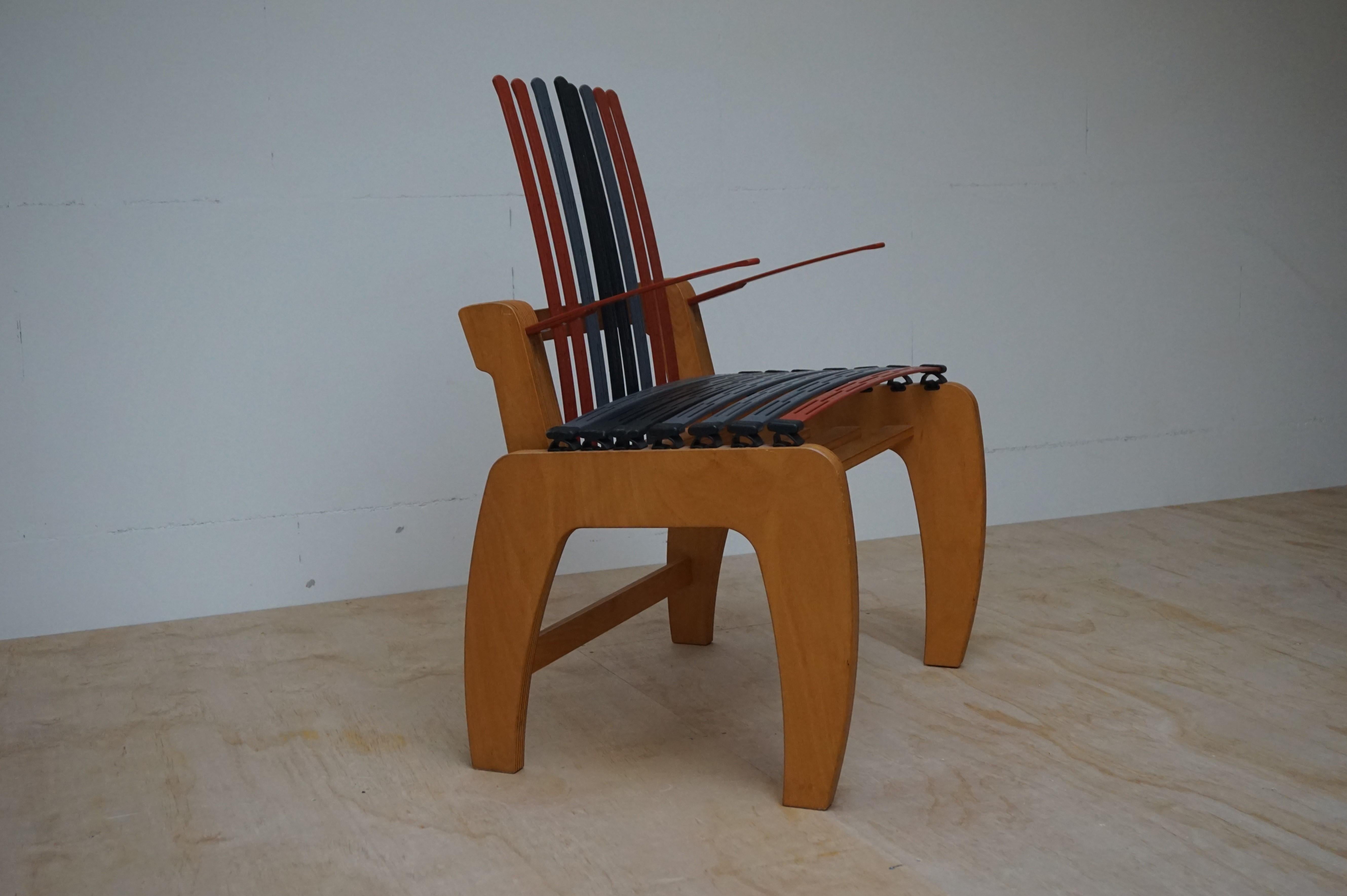 Hand-Crafted Unique, Modern Design or Concept Chair / Armchair Made of Plywood & Hard Plastic