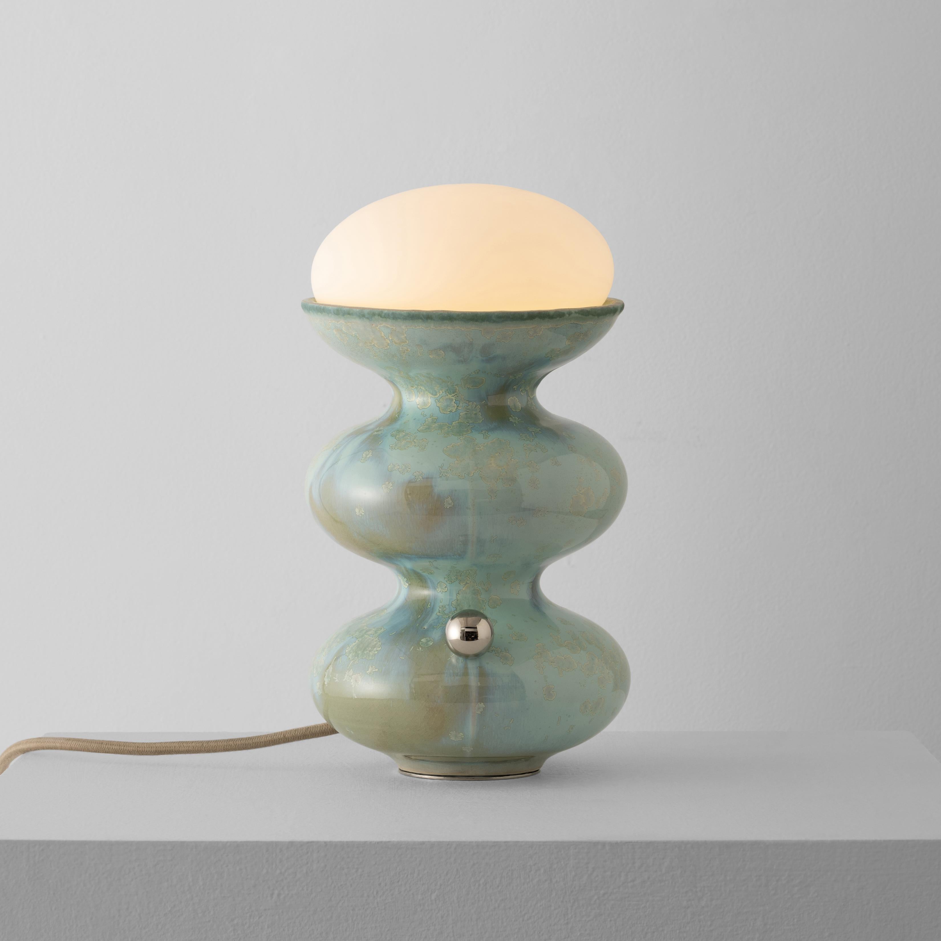 American Unique Modern Handmade Ceramic Wave Form Table Lamp in blue Crystal Aqua Glaze For Sale