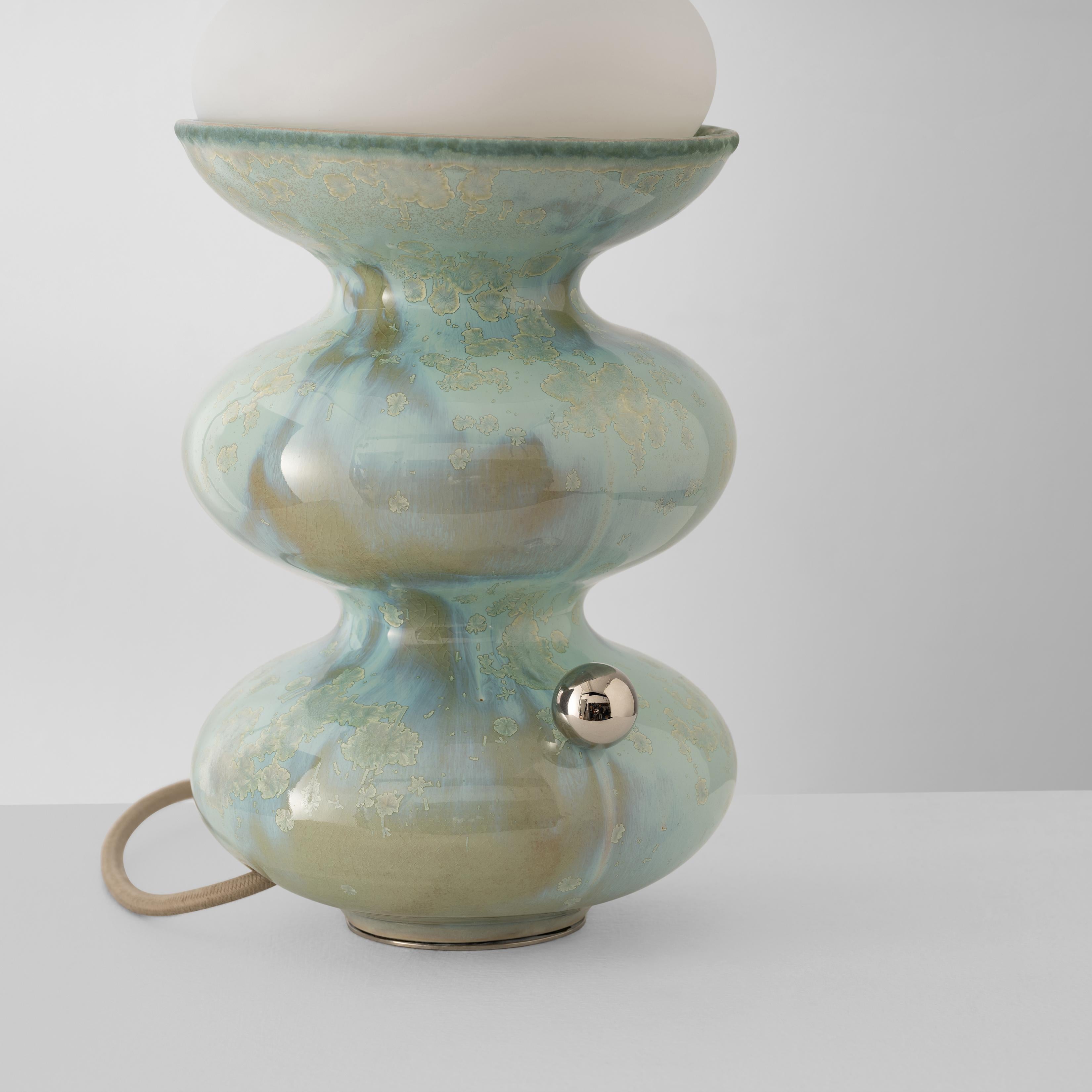 Fired Unique Modern Handmade Ceramic Wave Form Table Lamp in blue Crystal Aqua Glaze For Sale