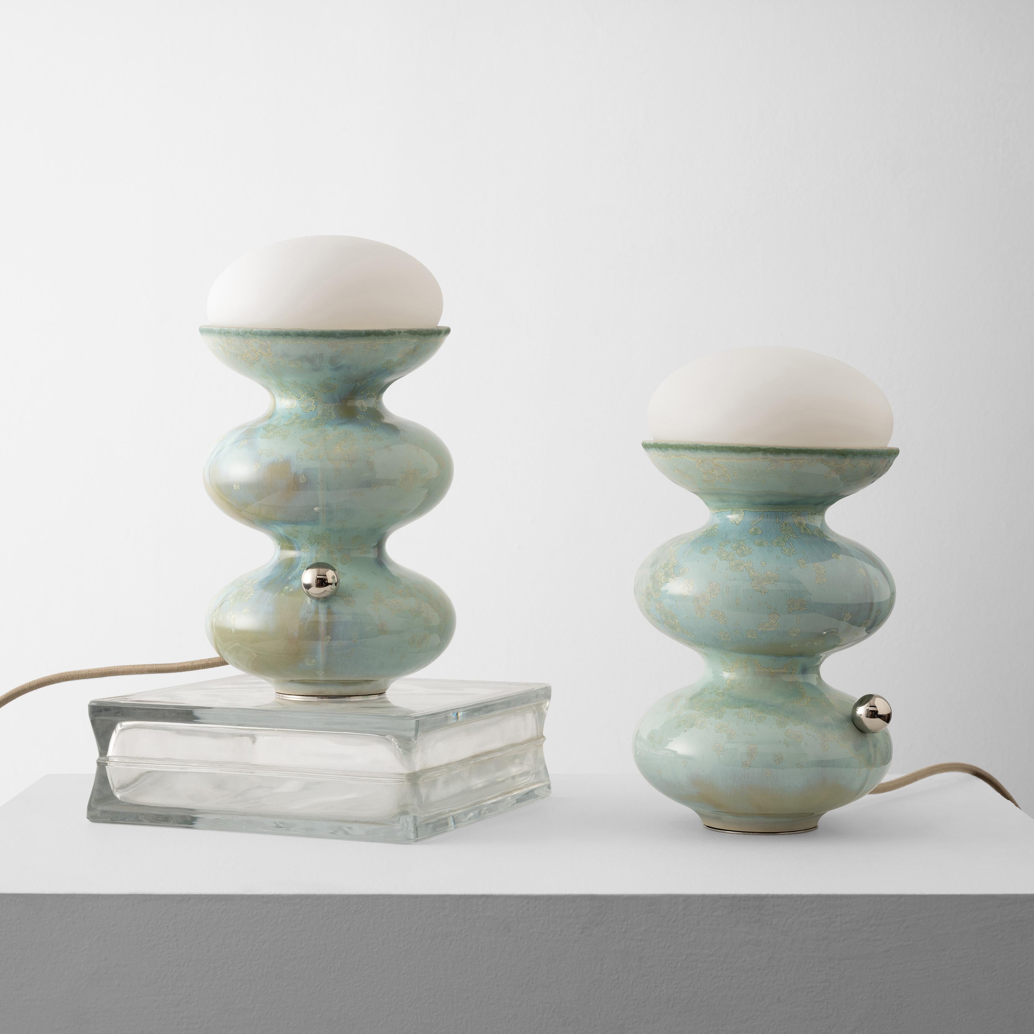 Contemporary Unique Modern Handmade Ceramic Wave Form Table Lamp in blue Crystal Aqua Glaze For Sale