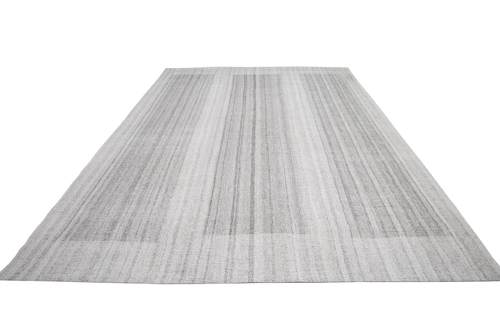 Afghan Unique Modern Handwoven Flat-Weave Textured Rug in Shades of Grey For Sale
