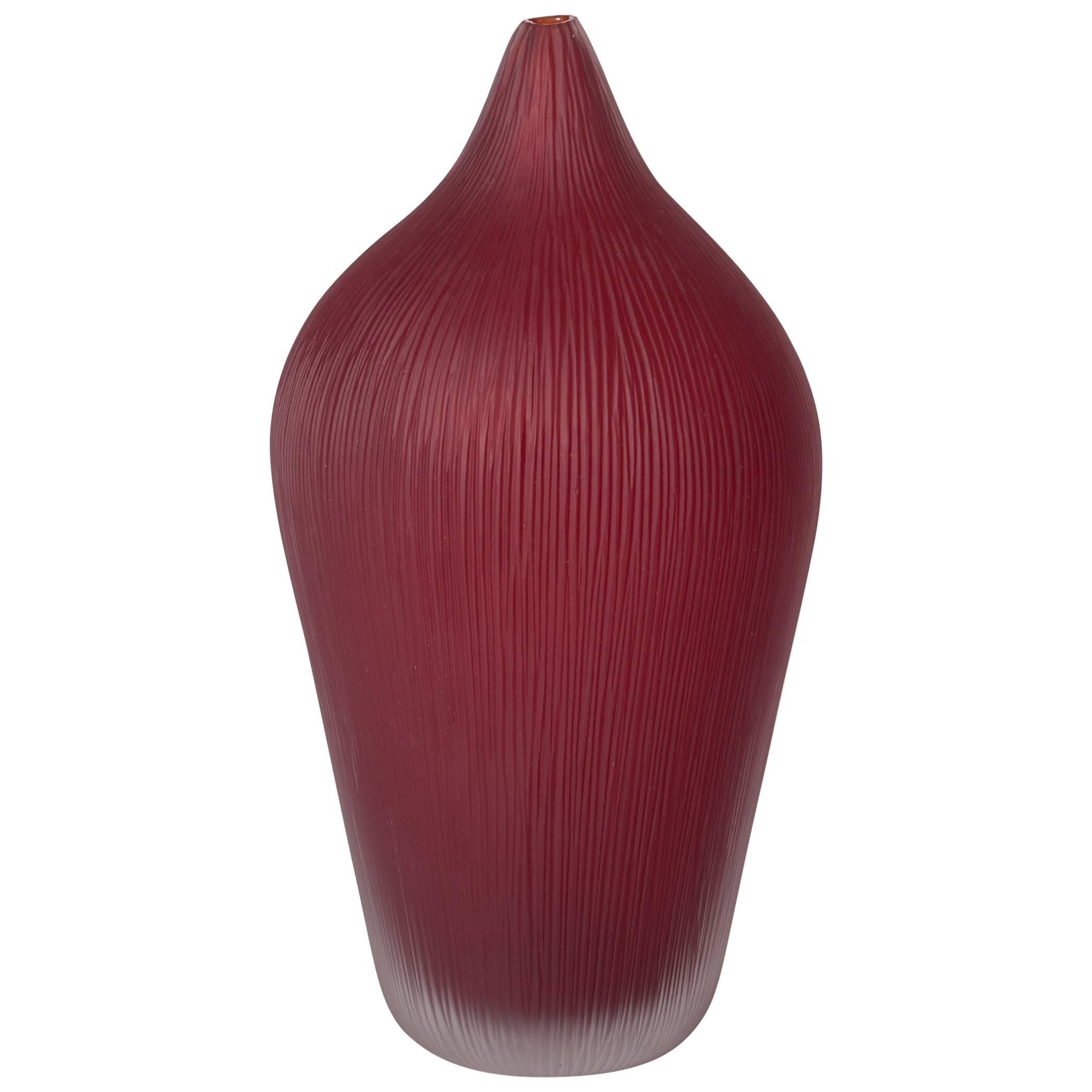 Unique Modern Italian Murano Glass Vase Deep Red Colored Sign by P. Signoretto