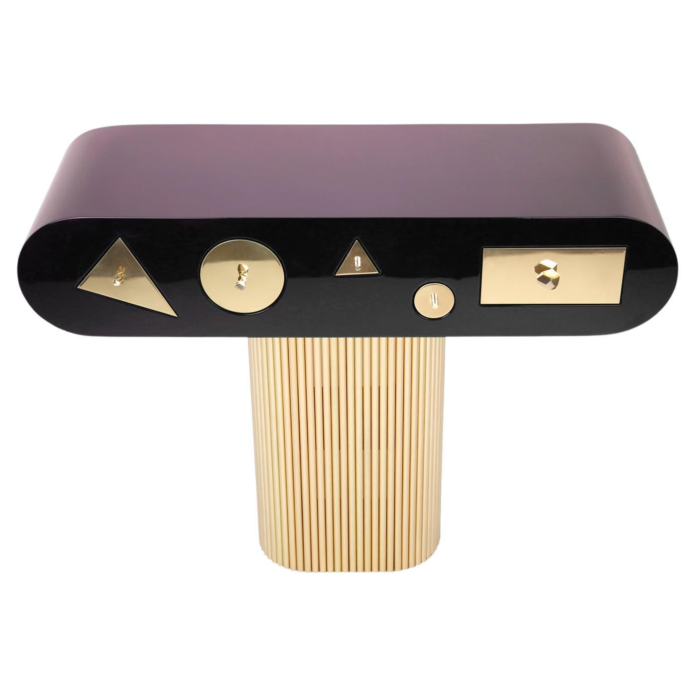 Contemporary Black, White, Green Console with Gold base