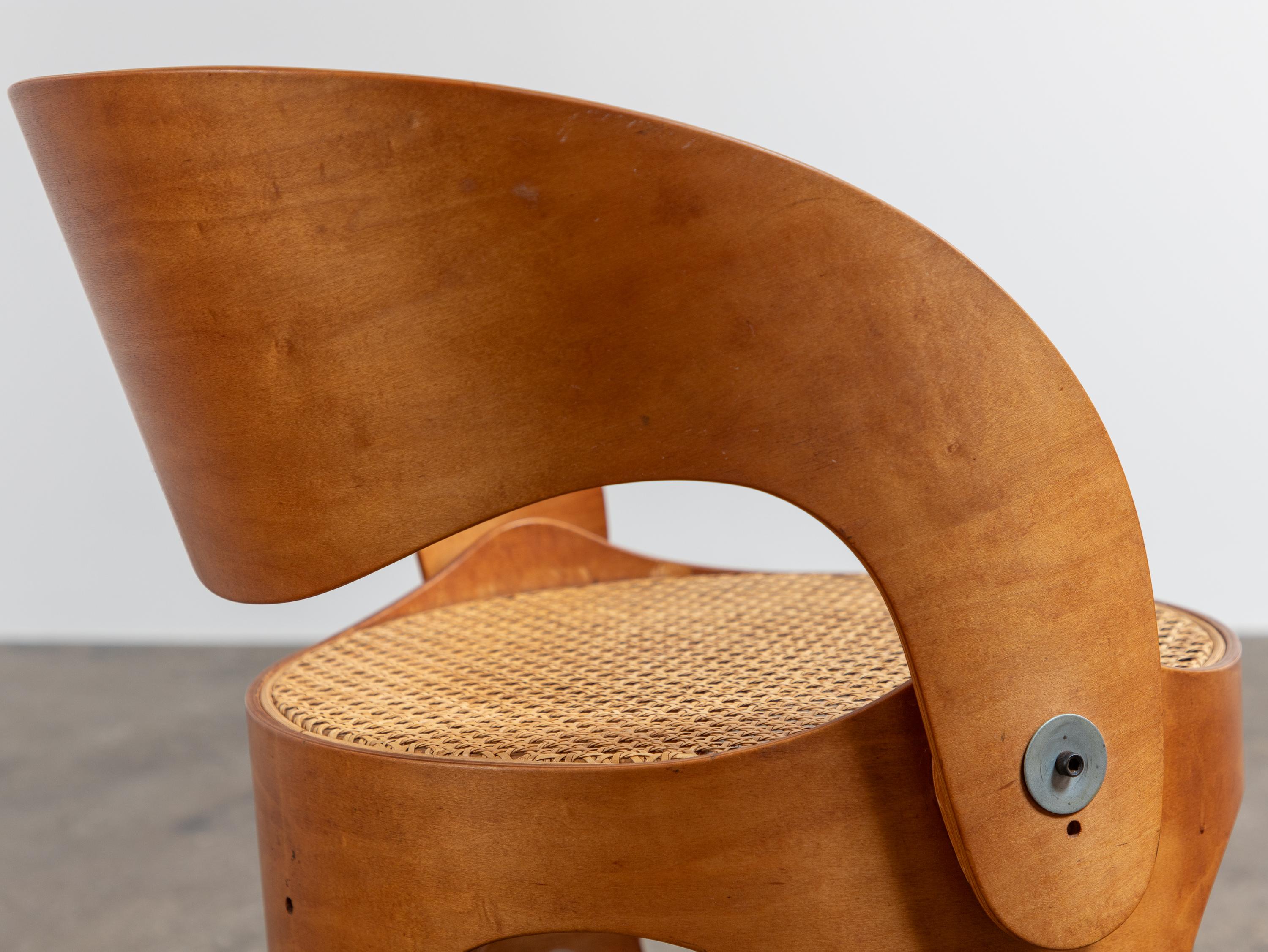 Unique Modernist Bent Plywood Cane Chair by Leandre Poisson For Sale 3