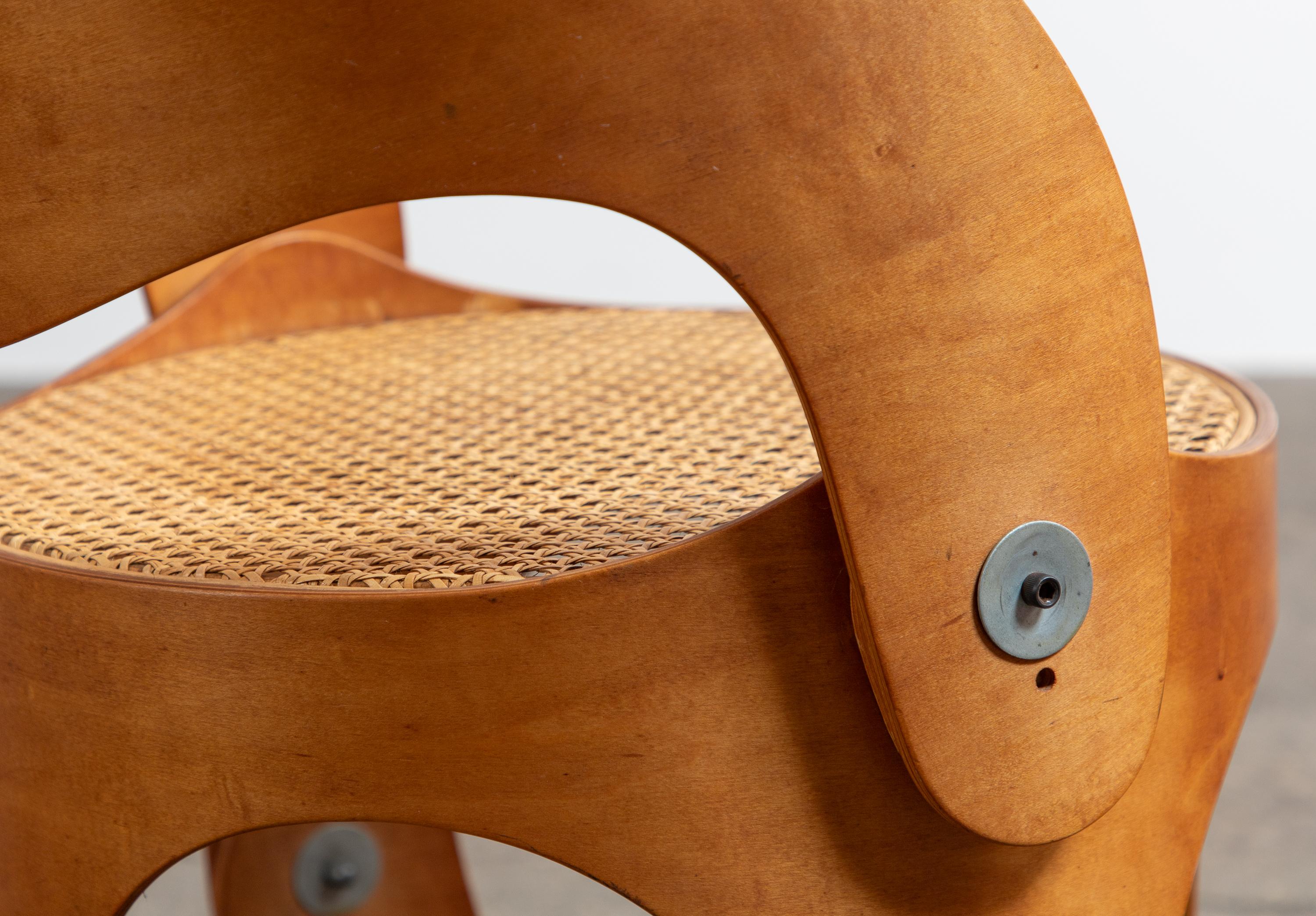 Unique Modernist Bent Plywood Cane Chair by Leandre Poisson For Sale 4