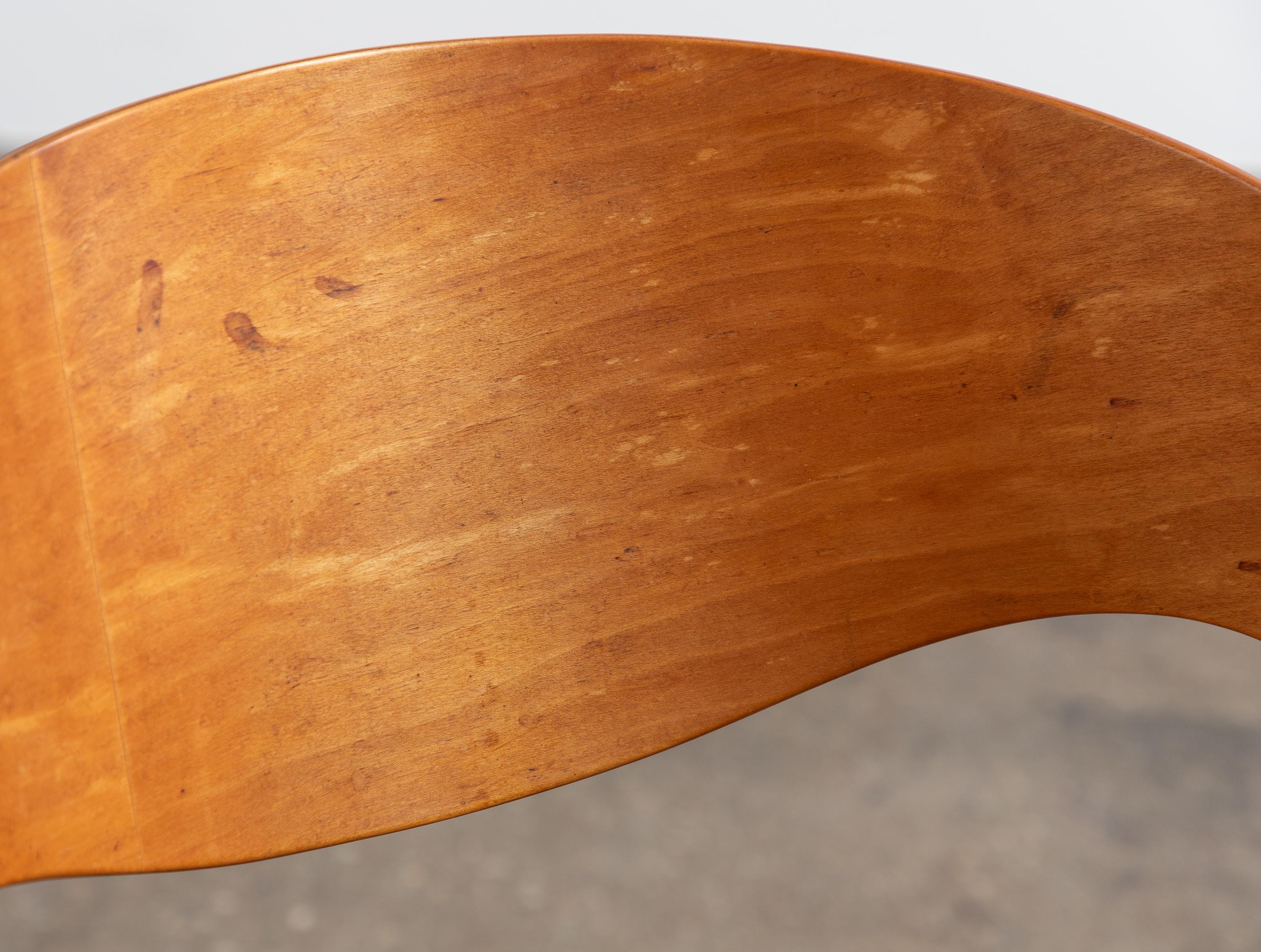 Unique Modernist Bent Plywood Cane Chair by Leandre Poisson For Sale 6