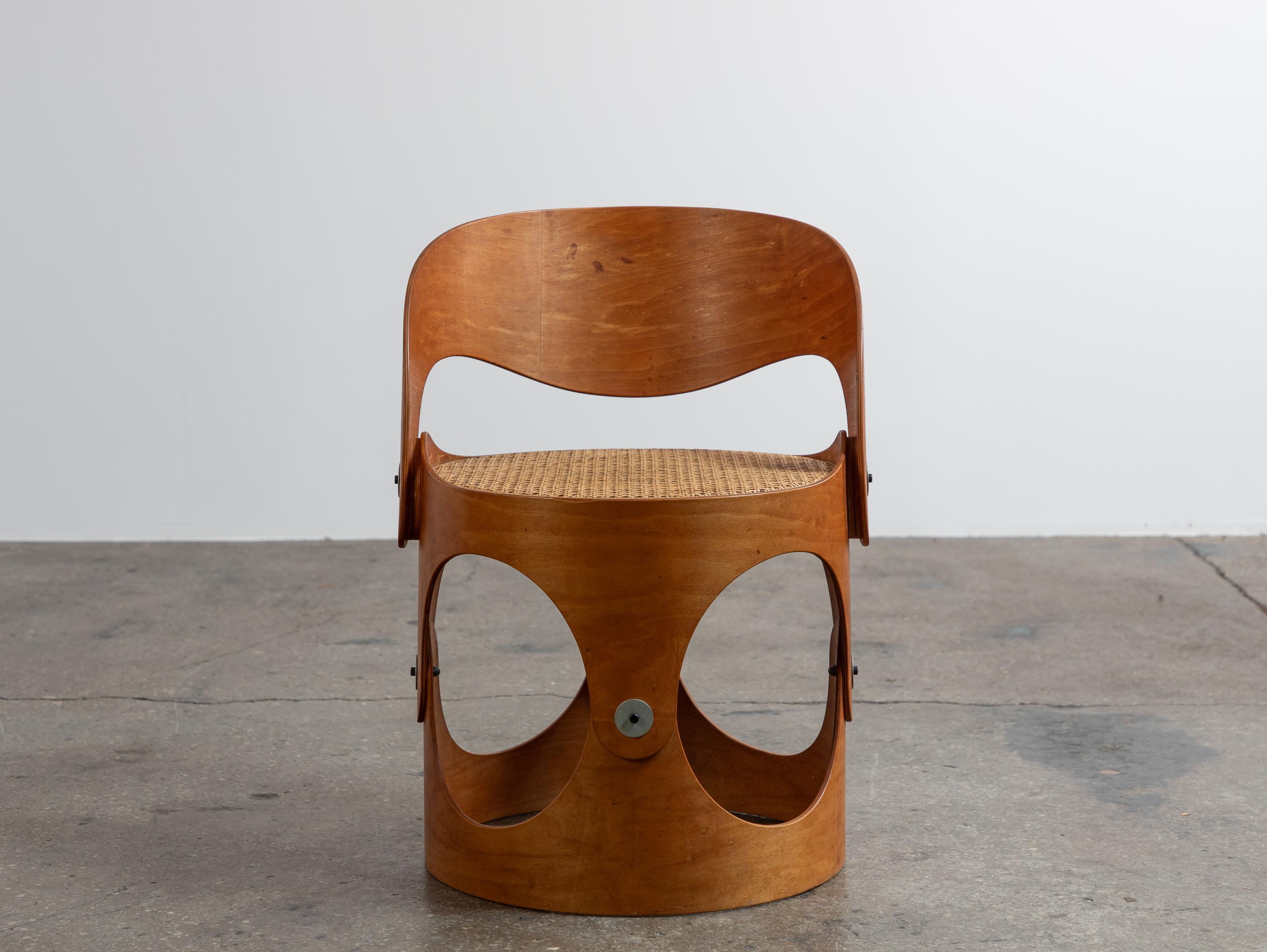 Mid-Century Modern Unique Modernist Bent Plywood Cane Chair by Leandre Poisson For Sale