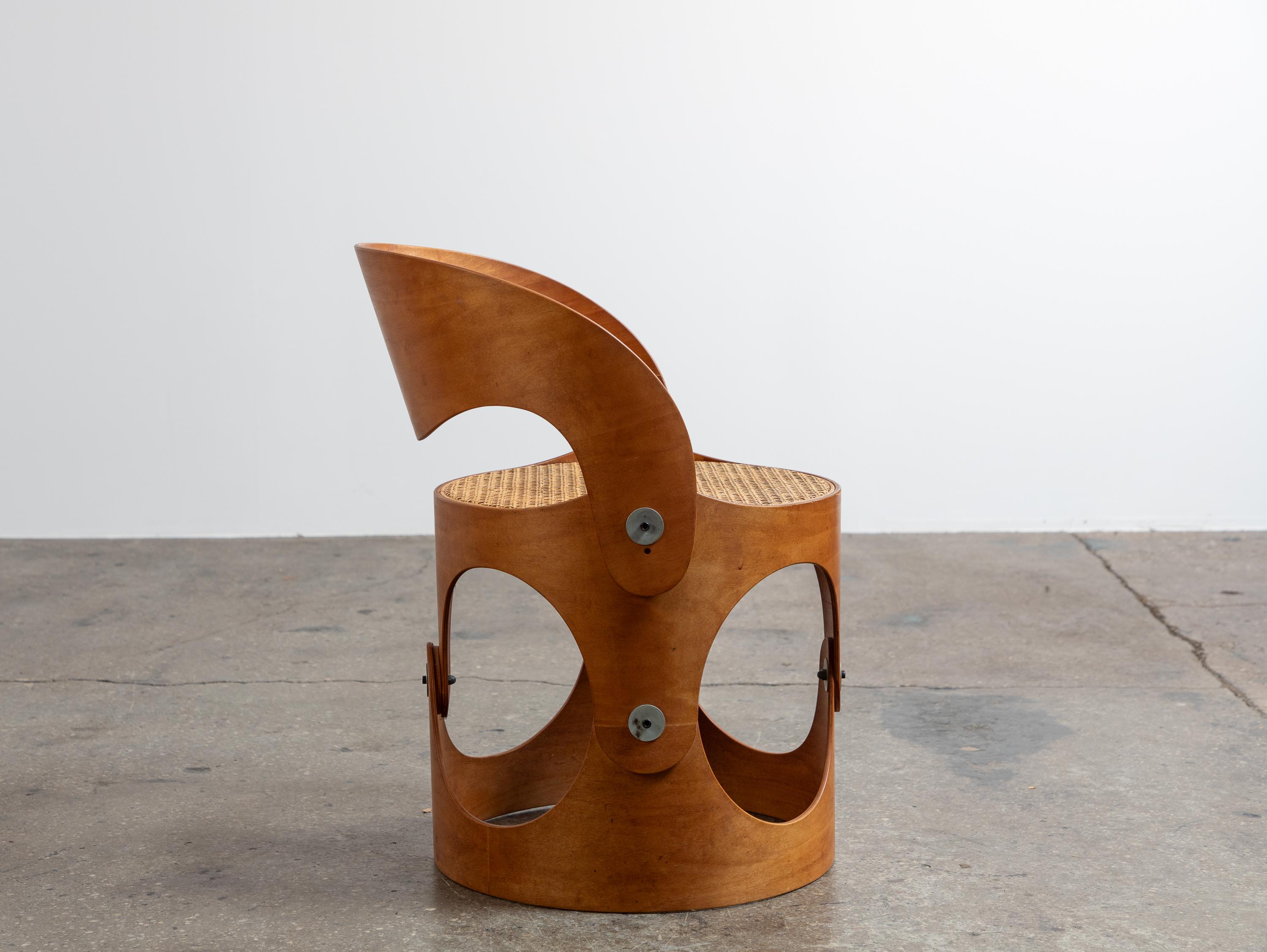 20th Century Unique Modernist Bent Plywood Cane Chair by Leandre Poisson For Sale